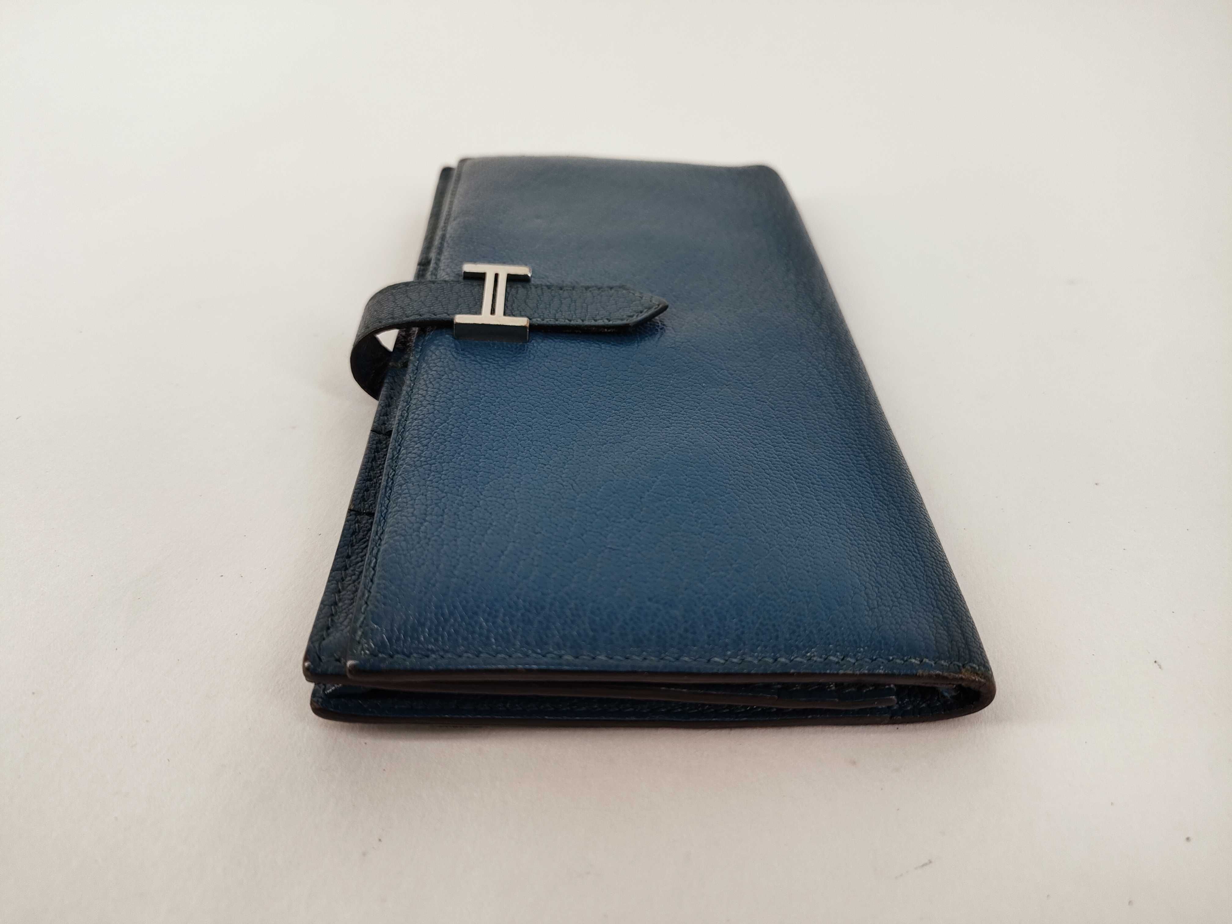 Bearn Soufflé Chevre Mysore Long Wallet, Blue, Silver Hardware, Q Stamp — view 8