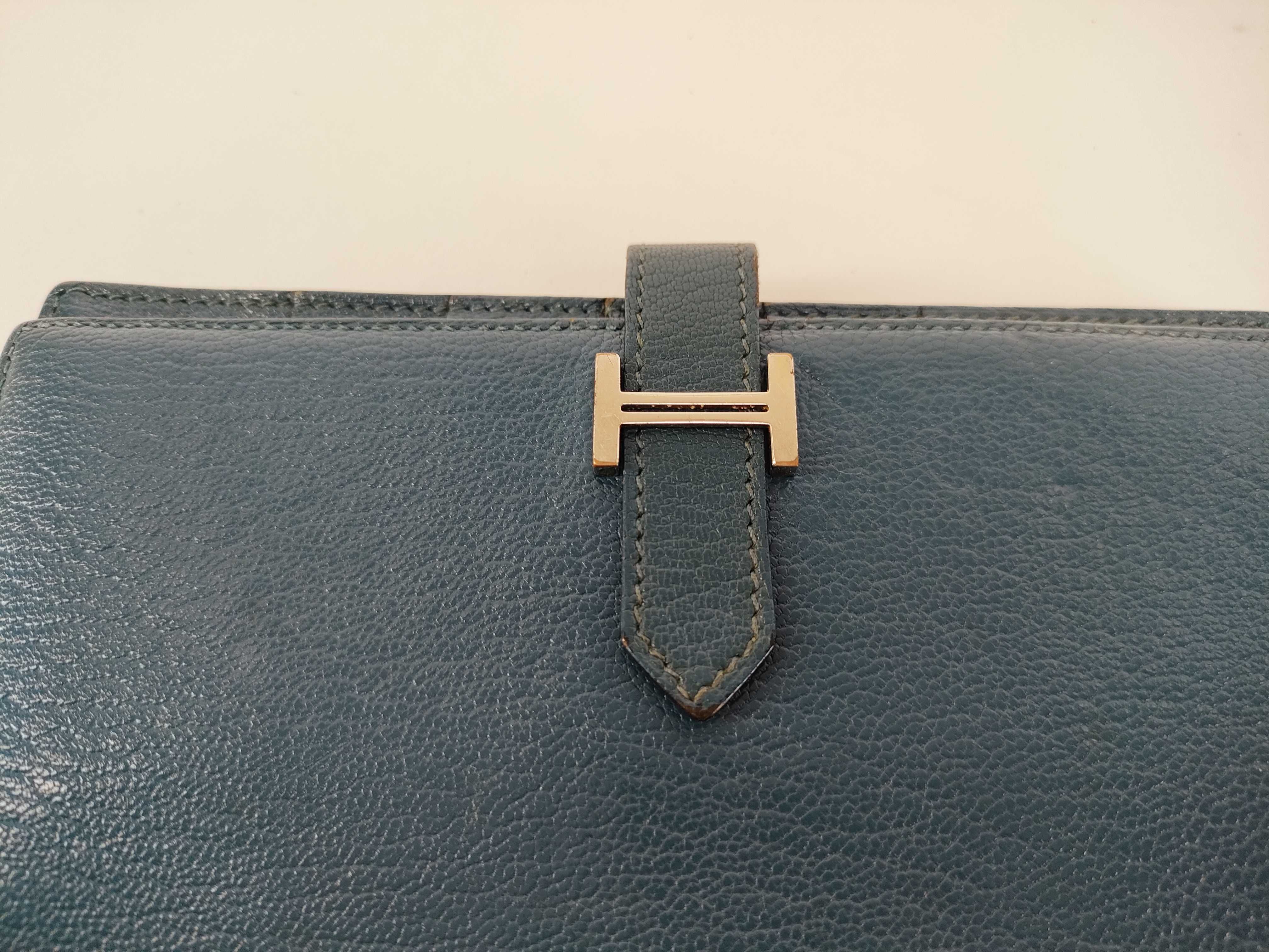 Bearn Soufflé Chevre Mysore Long Wallet, Blue, Silver Hardware, Q Stamp — view 9