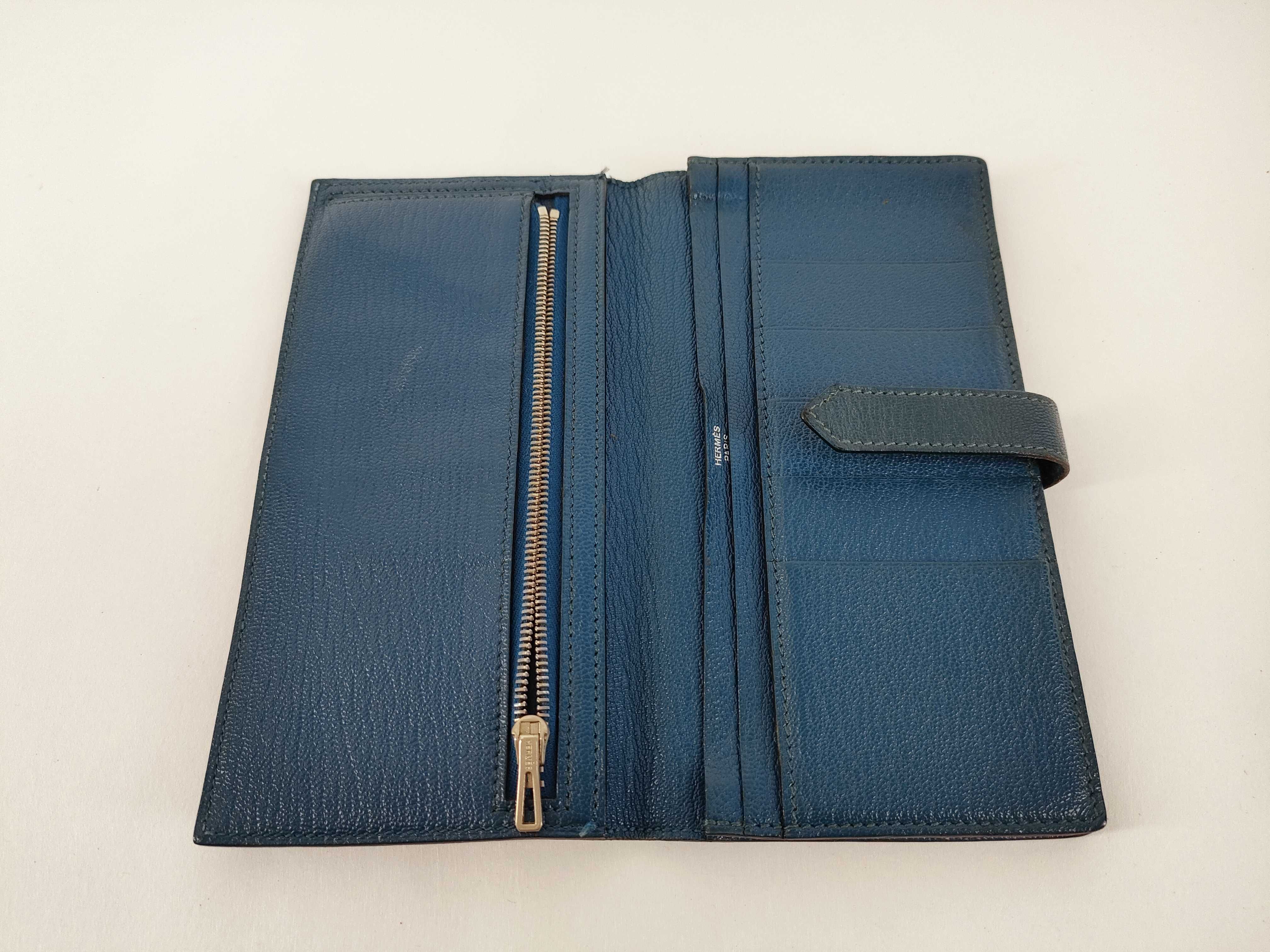 Bearn Soufflé Chevre Mysore Long Wallet, Blue, Silver Hardware, Q Stamp — view 10
