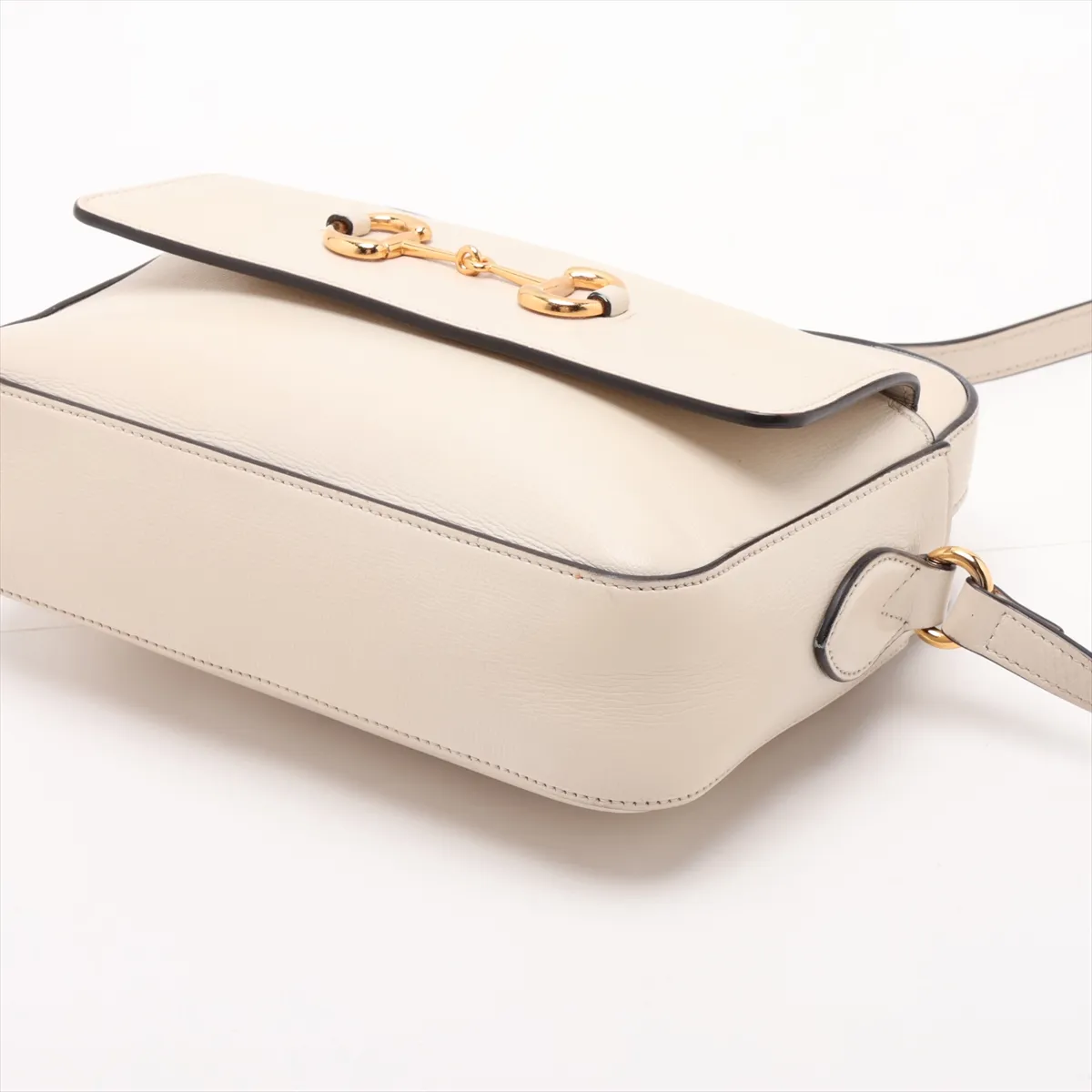 Horsebit 645454 Leather Shoulder Bag, White — view 3