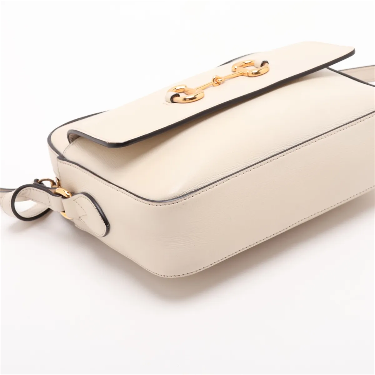 Horsebit 645454 Leather Shoulder Bag, White — view 4