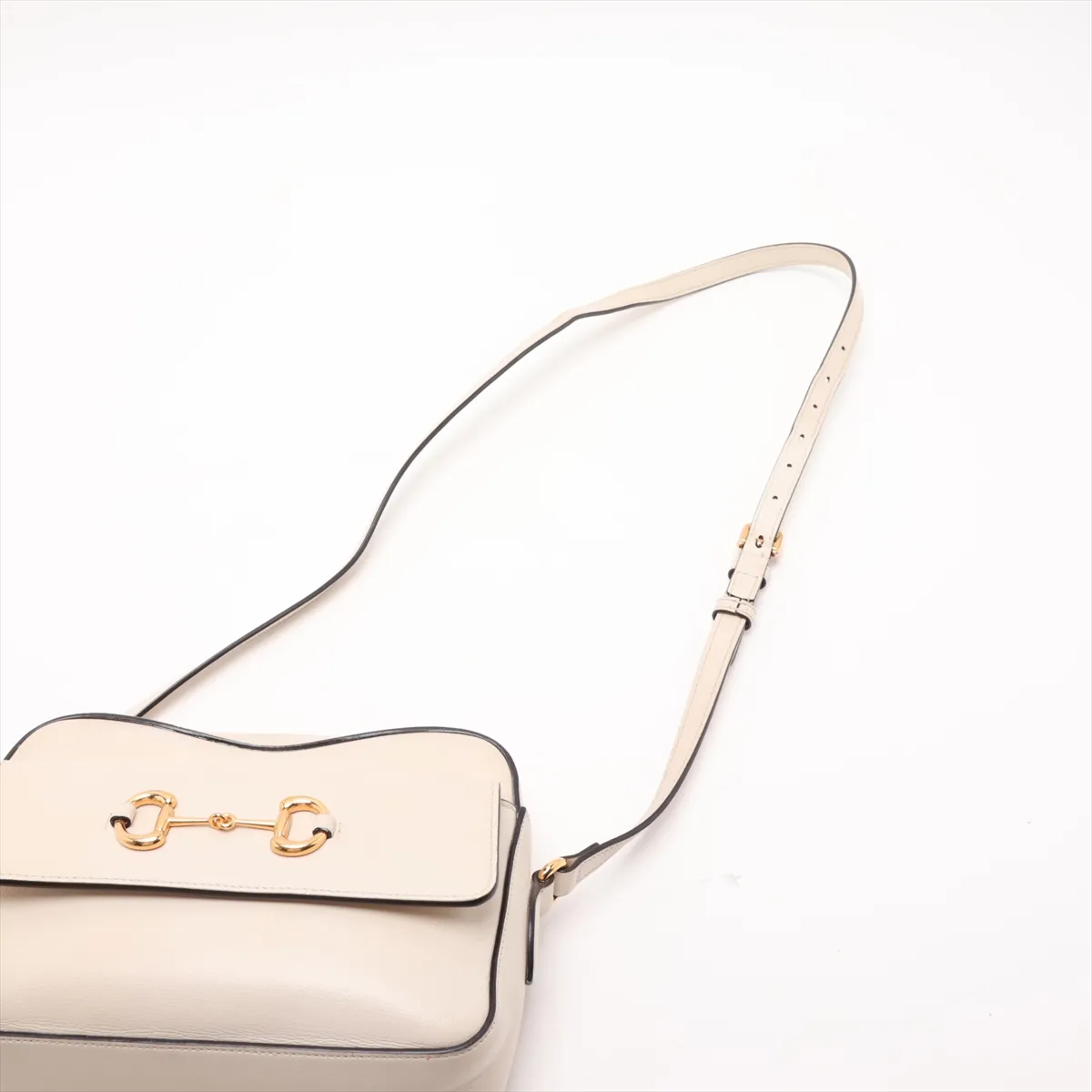 Horsebit 645454 Leather Shoulder Bag, White — view 5