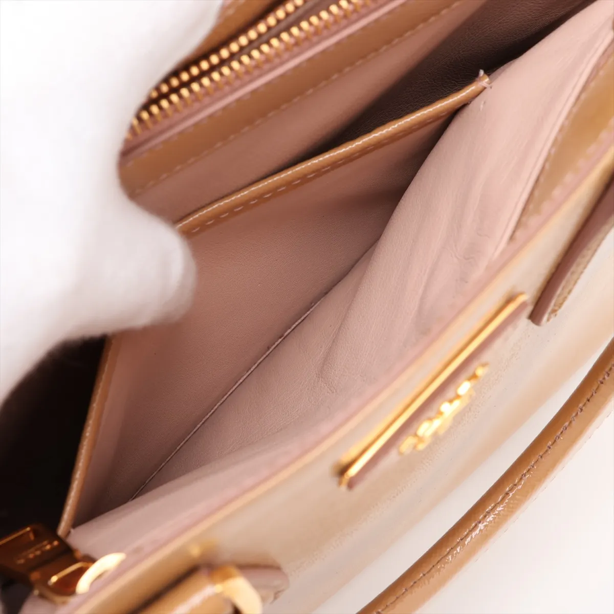 Saffiano Vernic Patent Leather 2-Way Handbag, Brown BN2499 — view 13