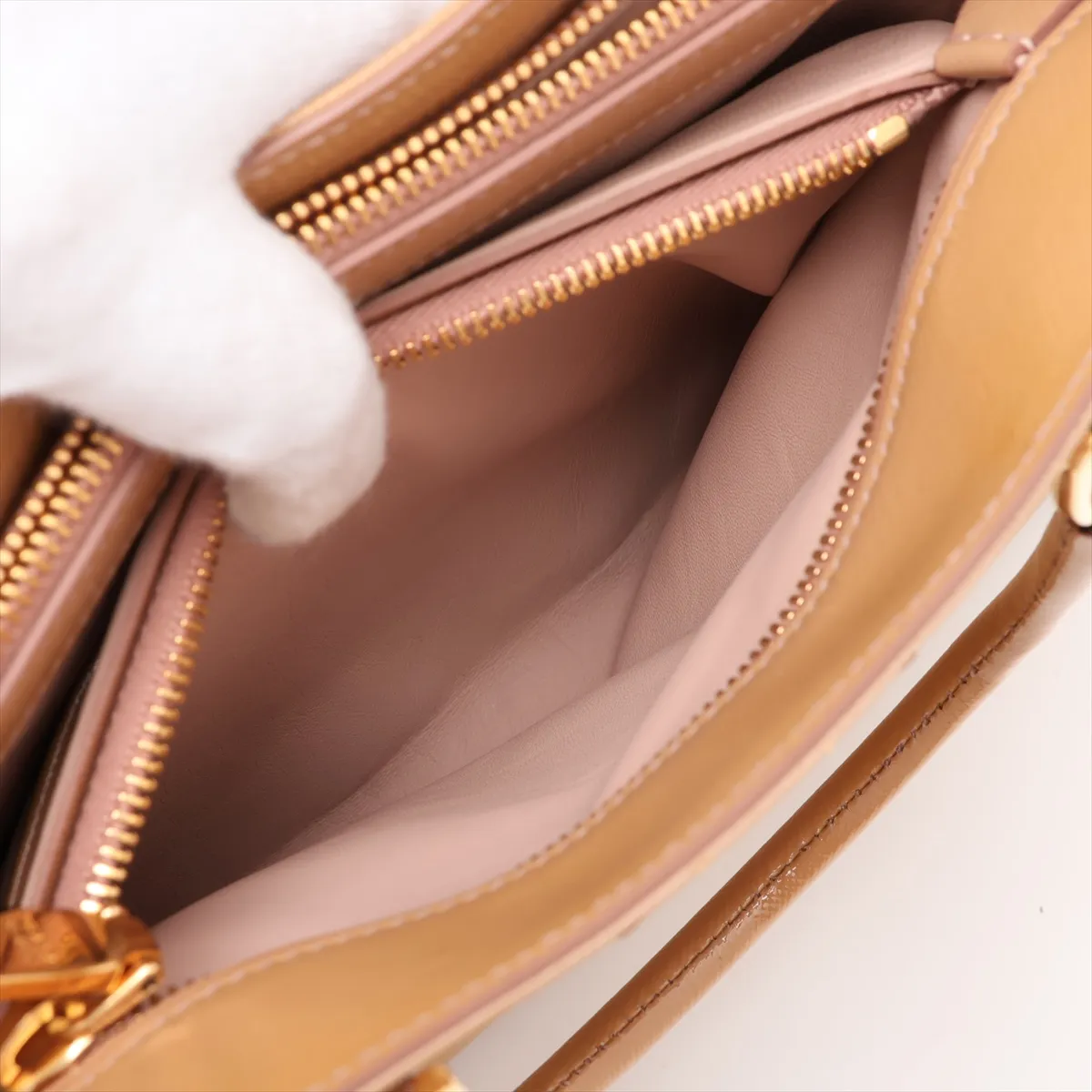 Saffiano Vernic Patent Leather 2-Way Handbag, Brown BN2499 — view 14