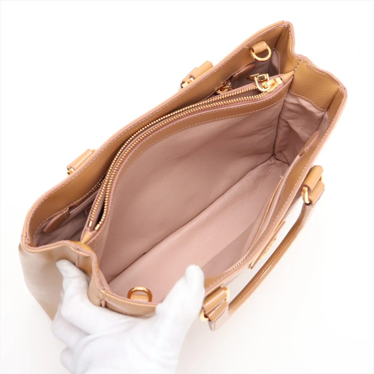 Saffiano Vernic Patent Leather 2-Way Handbag, Brown BN2499 — view 8