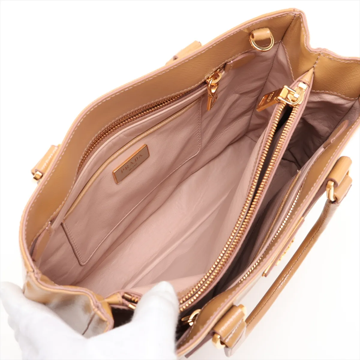 Saffiano Vernic Patent Leather 2-Way Handbag, Brown BN2499 — view 9