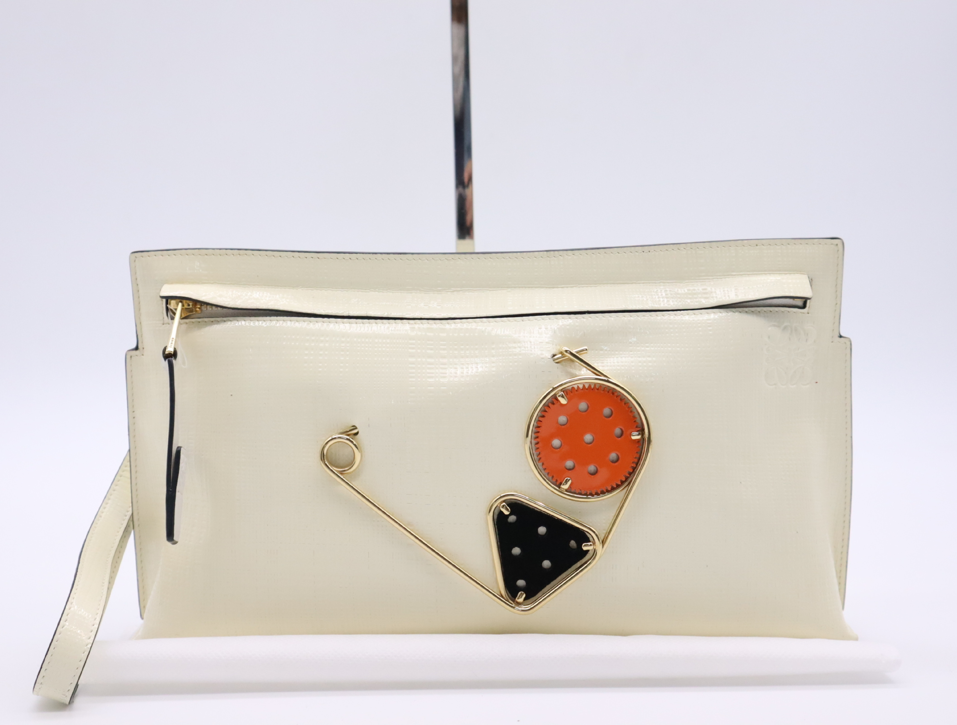 Enamel Leather Clutch Bag, Ivory, Gold Hardware