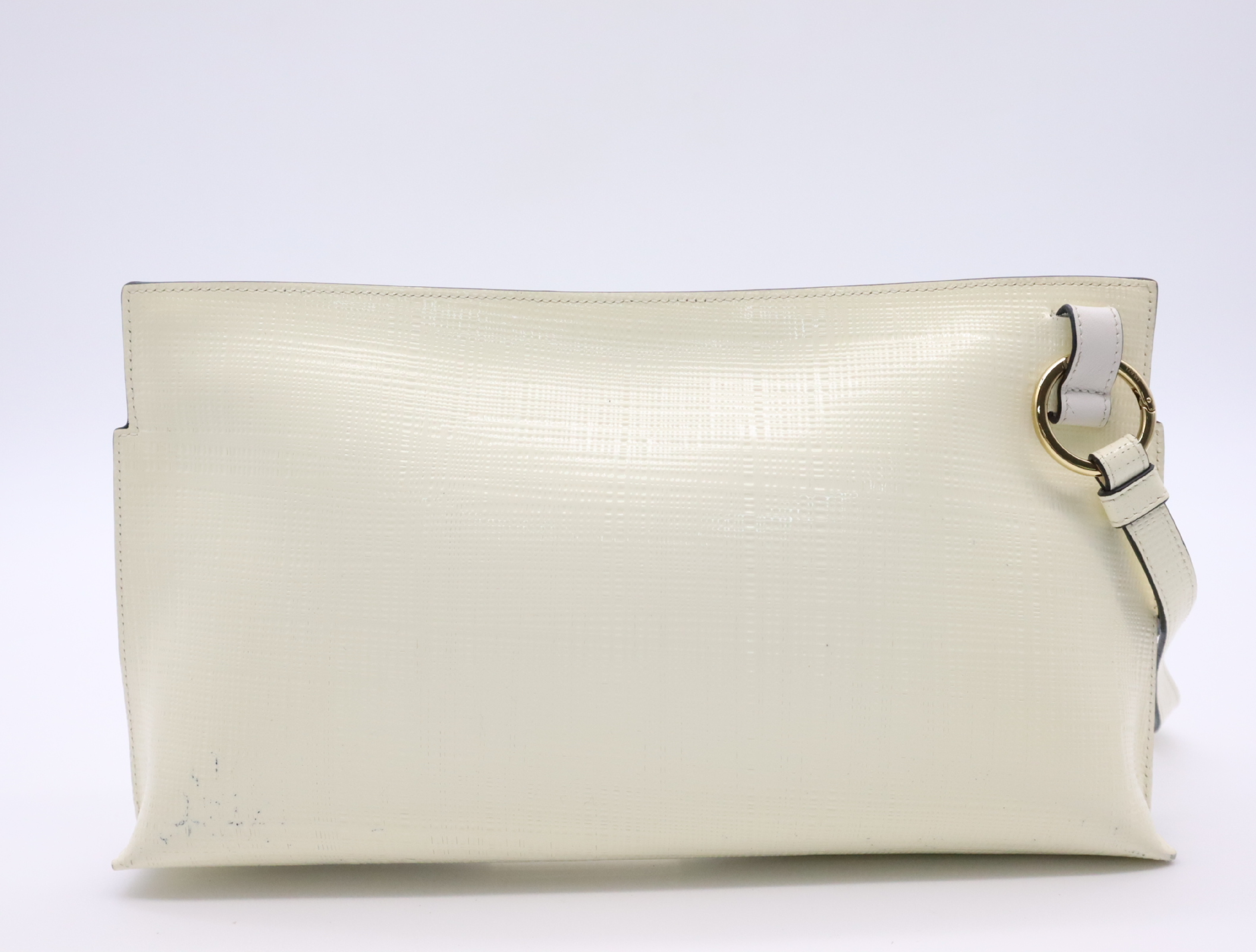 Enamel Leather Clutch Bag, Ivory, Gold Hardware — view 2