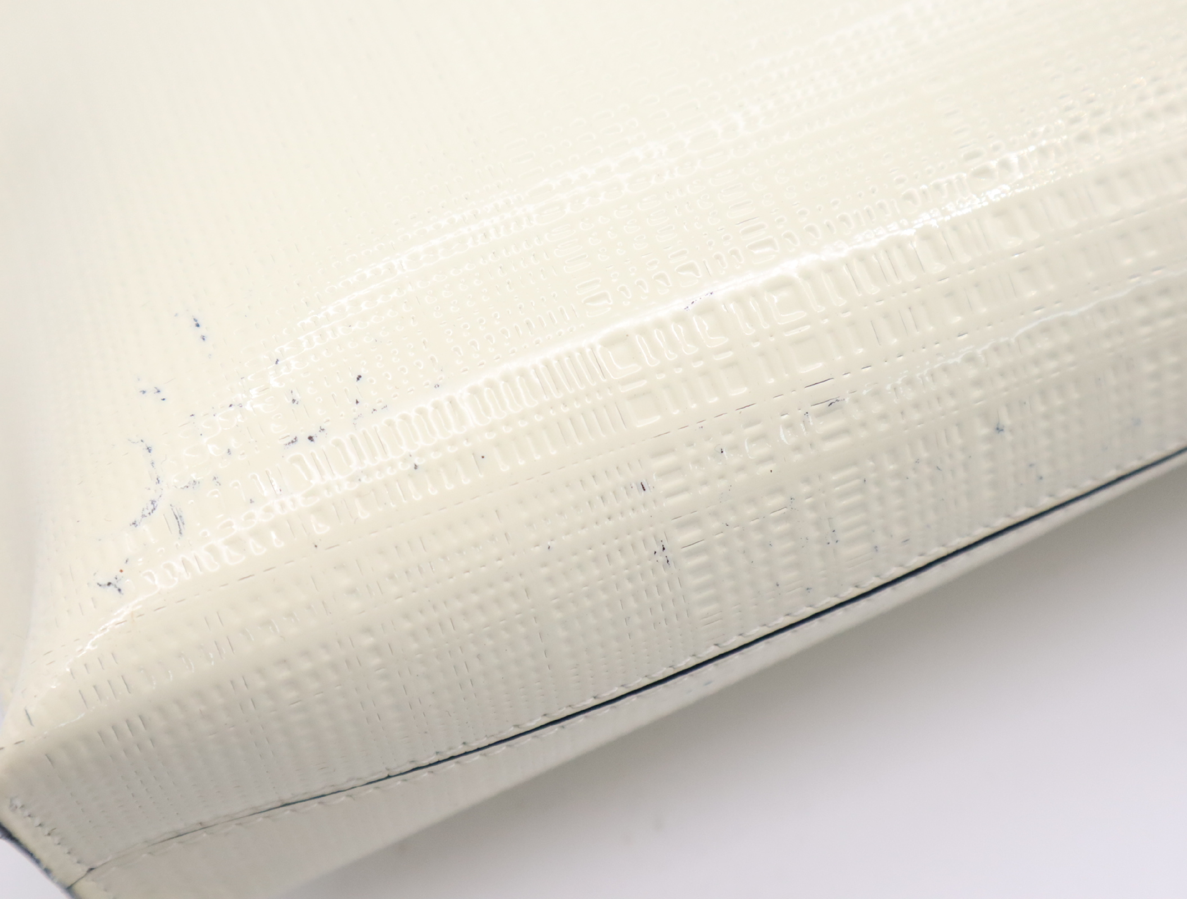 Enamel Leather Clutch Bag, Ivory, Gold Hardware — view 12