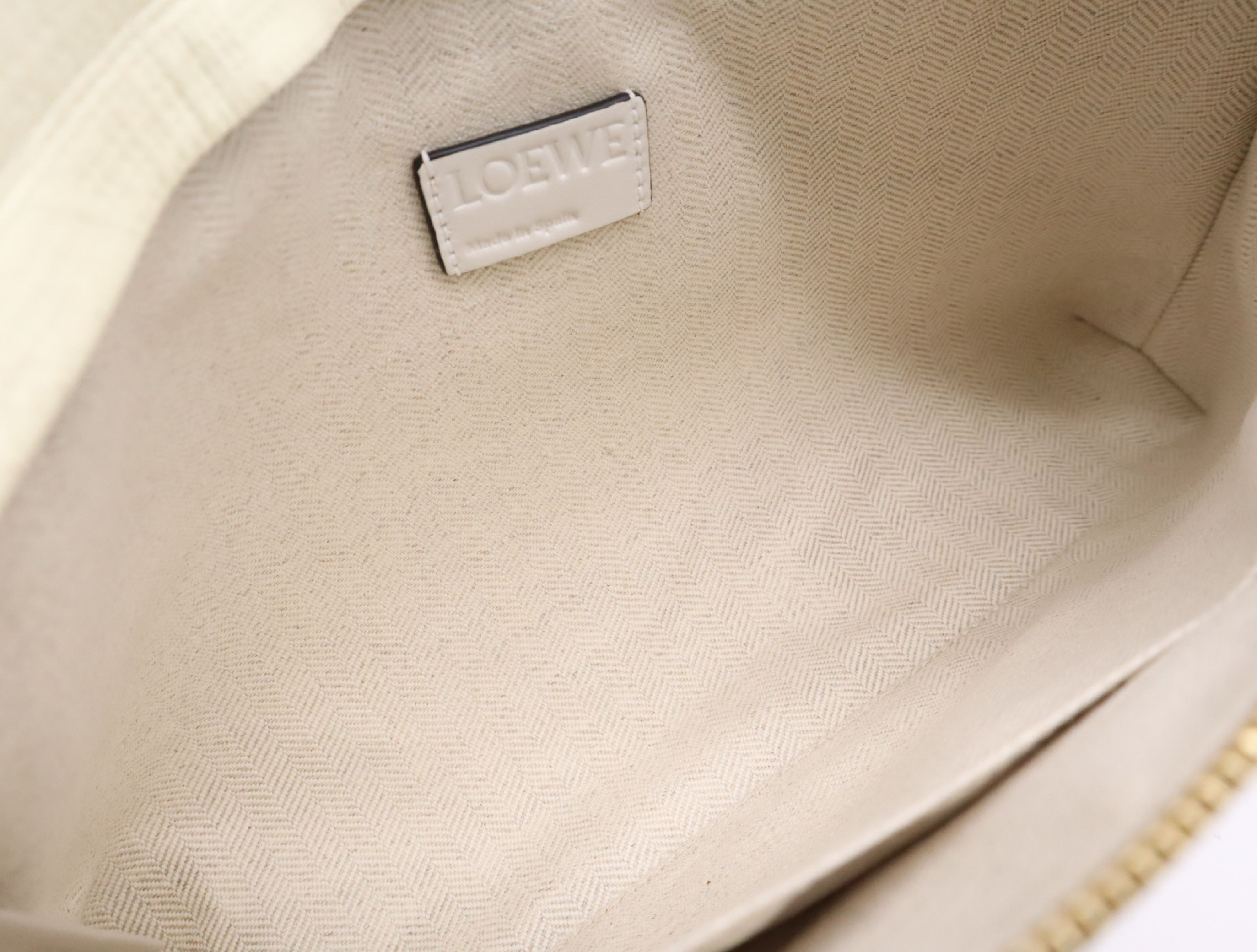 Enamel Leather Clutch Bag, Ivory, Gold Hardware — view 13