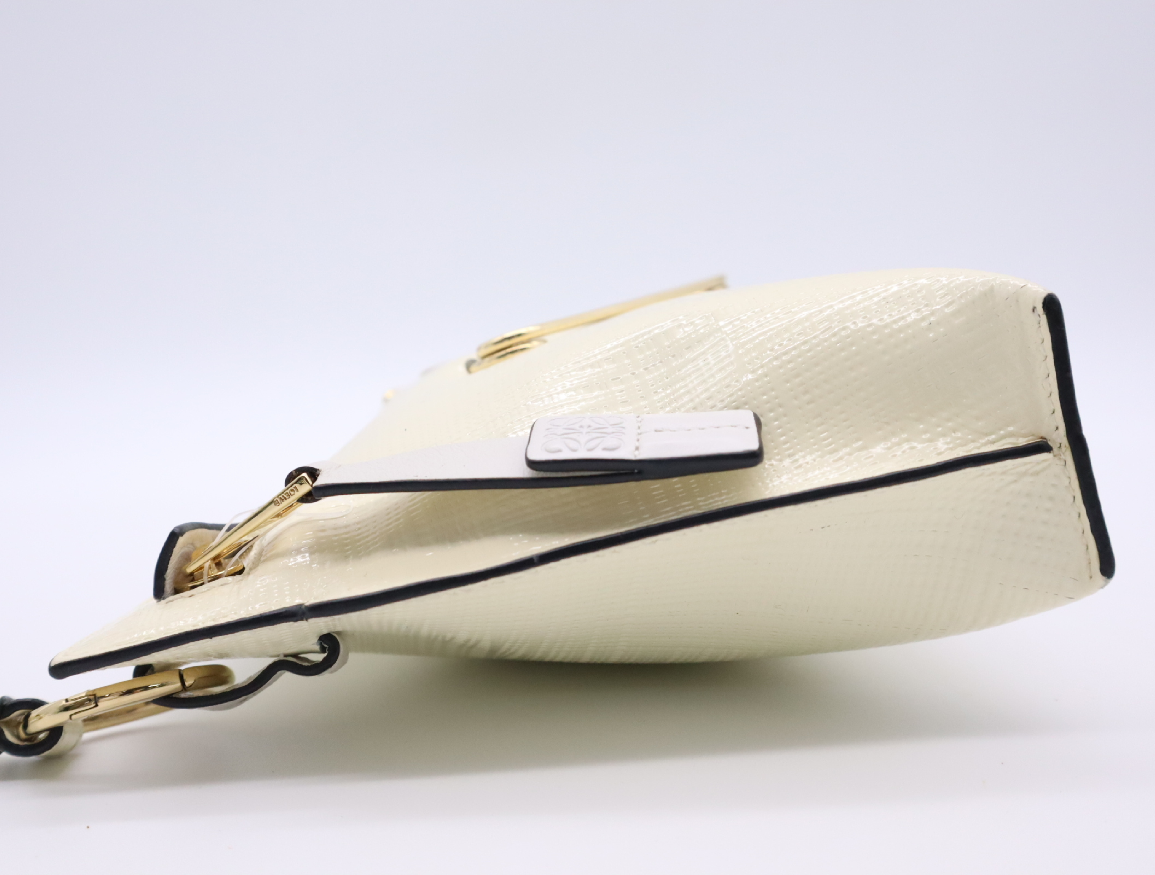 Enamel Leather Clutch Bag, Ivory, Gold Hardware — view 3