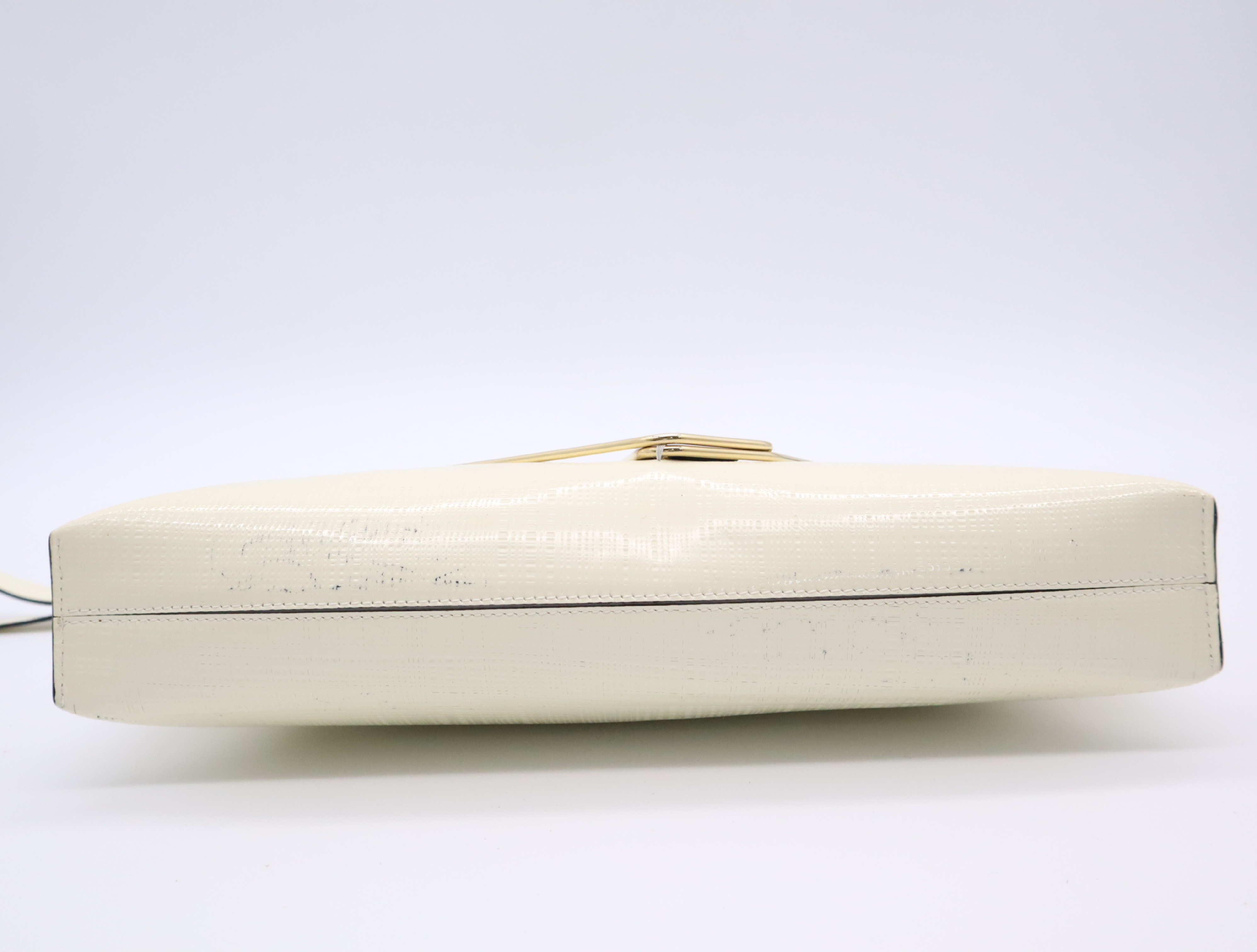 Enamel Leather Clutch Bag, Ivory, Gold Hardware — view 4