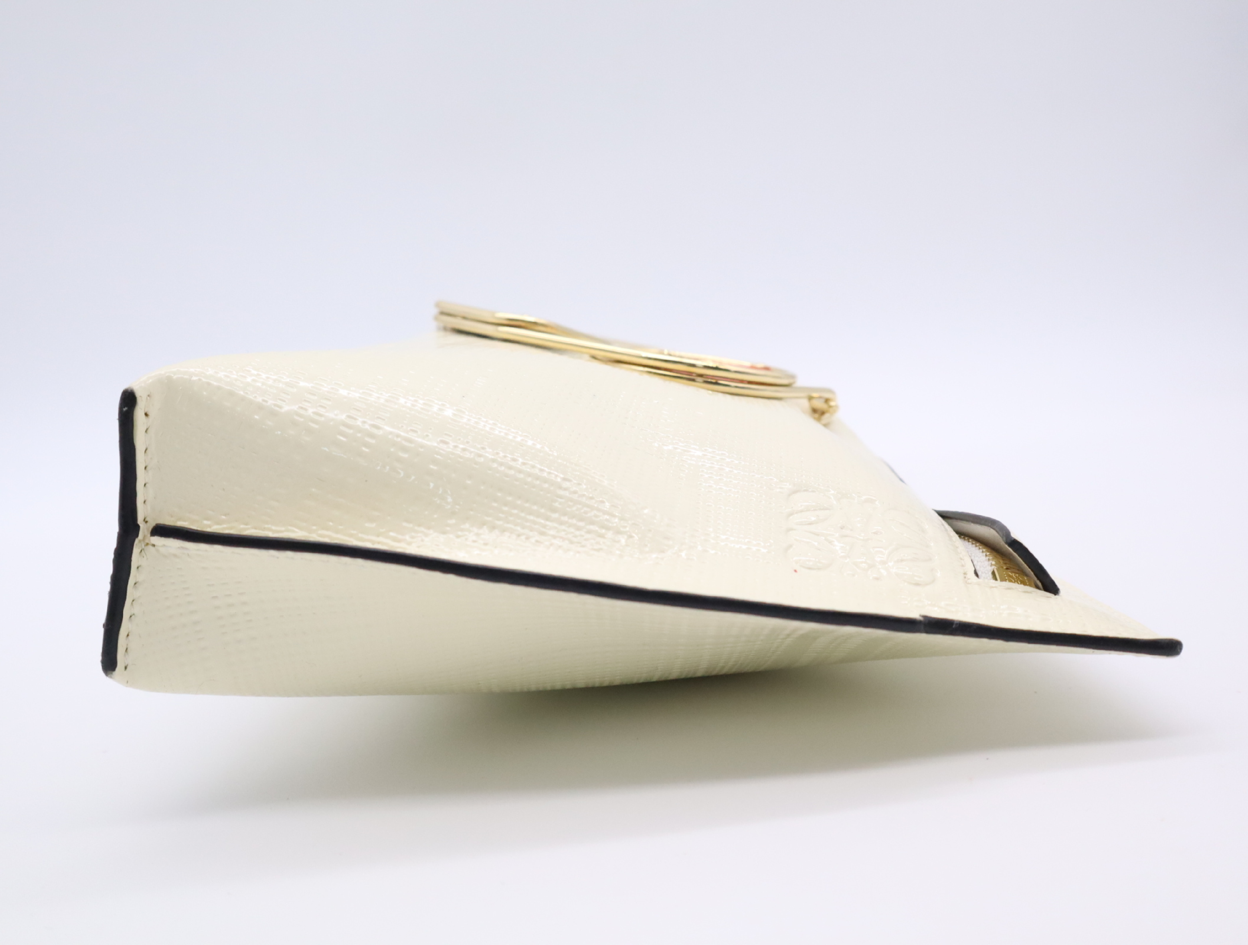 Enamel Leather Clutch Bag, Ivory, Gold Hardware — view 5