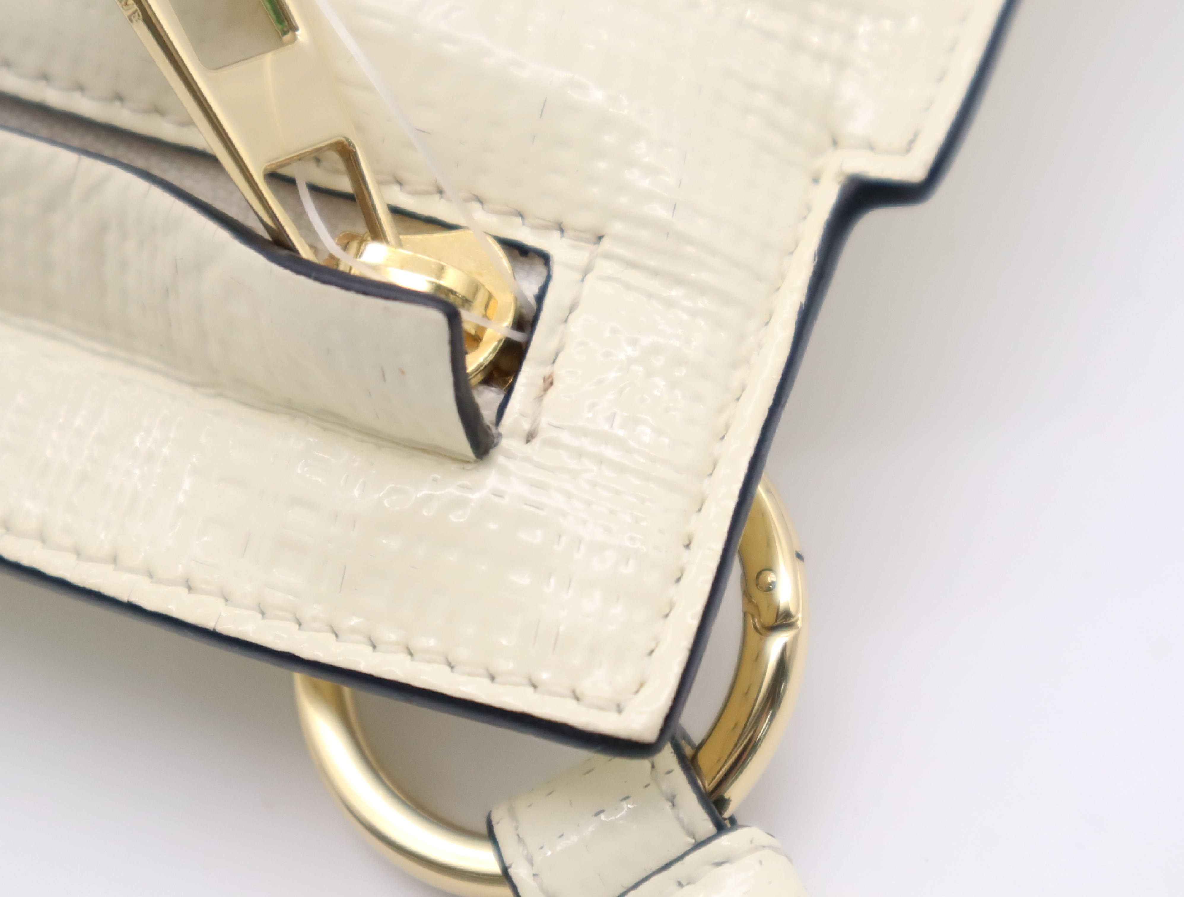 Enamel Leather Clutch Bag, Ivory, Gold Hardware — view 9