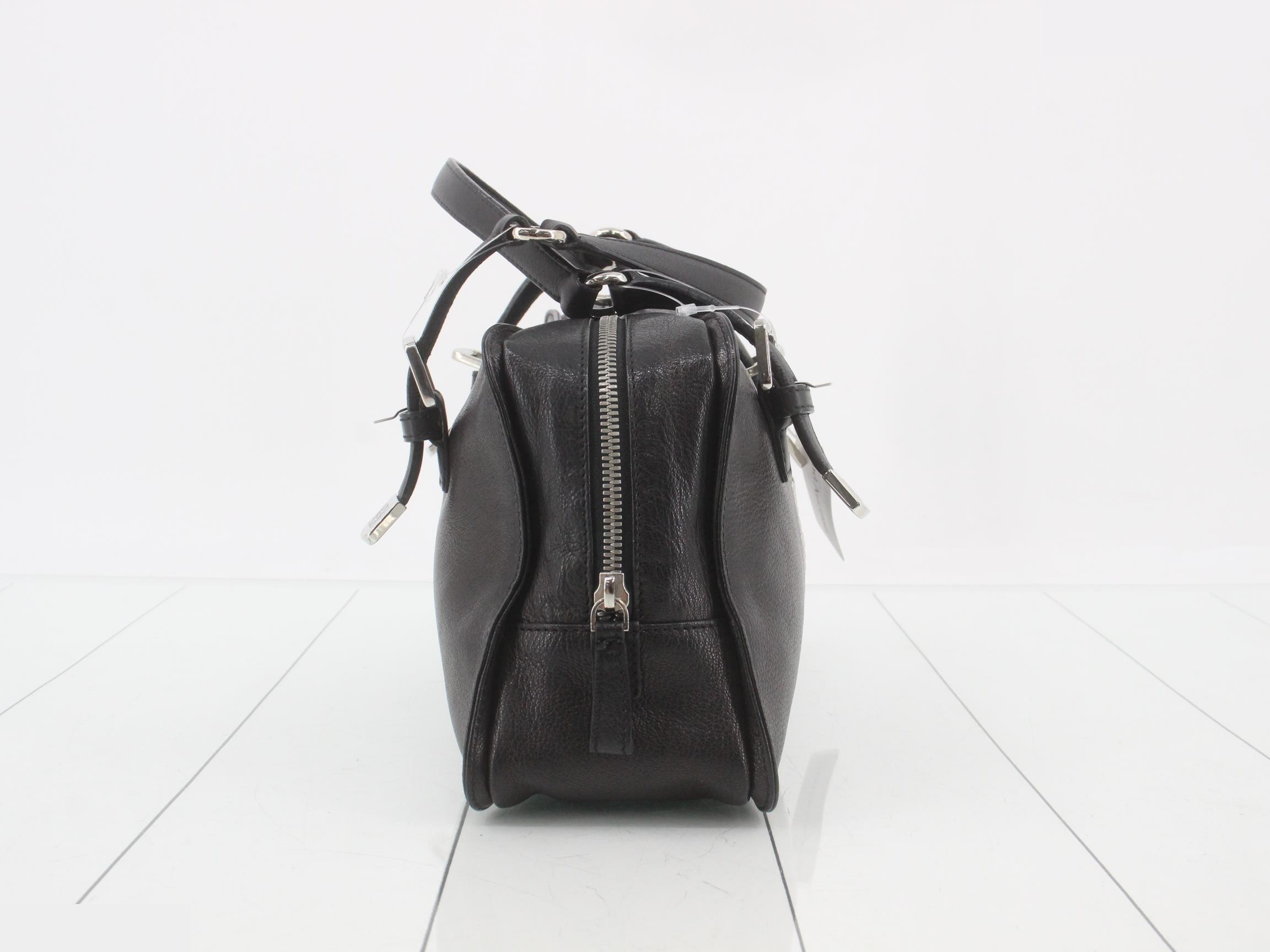 Anagram studded leather handbag, black — view 4