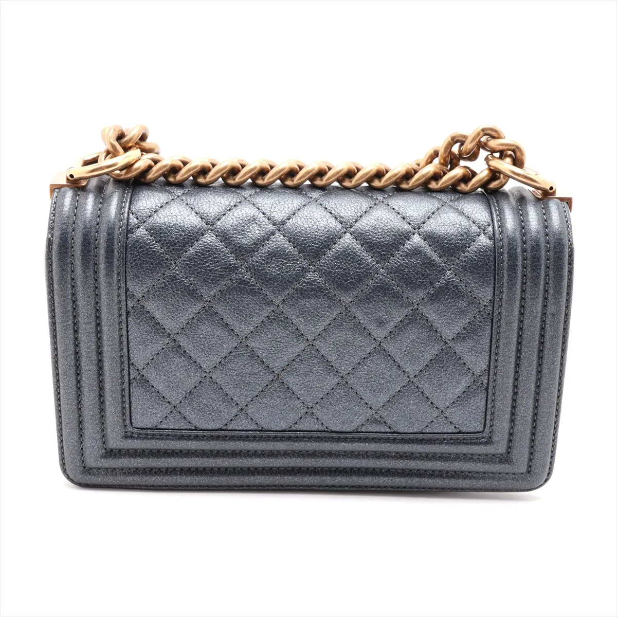 Boy Chanel 20 Small Leather Chain Shoulder Bag, Navy, Gold Hardware, 20473420, Serial Number in the 20s, A67085 — view 2
