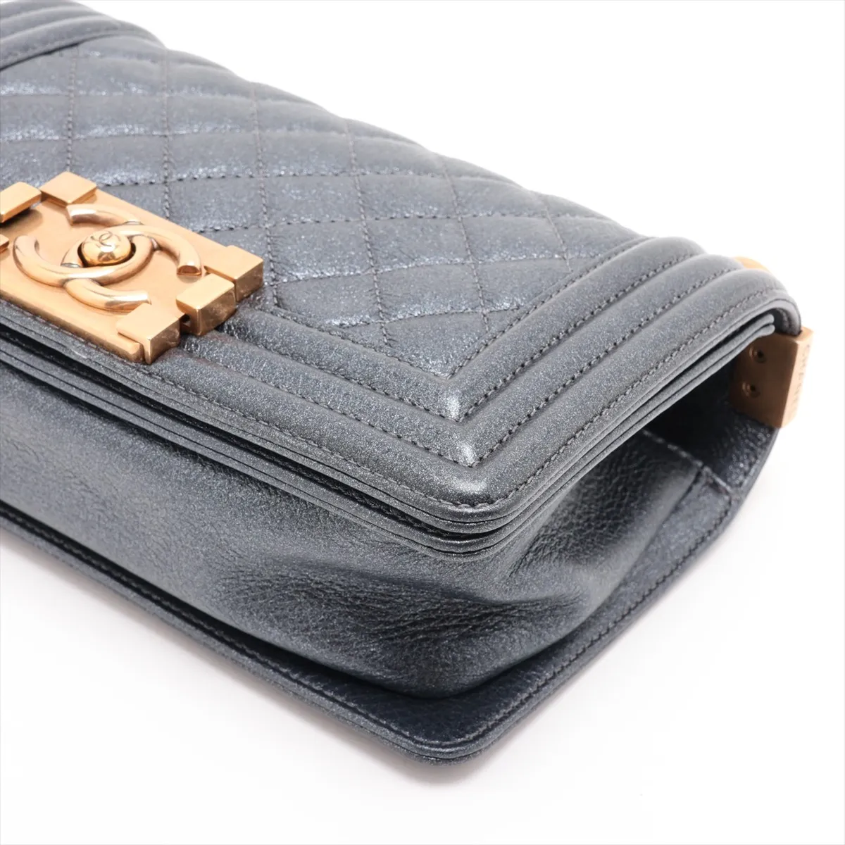 Boy Chanel 20 Small Leather Chain Shoulder Bag, Navy, Gold Hardware, 20473420, Serial Number in the 20s, A67085 — view 3
