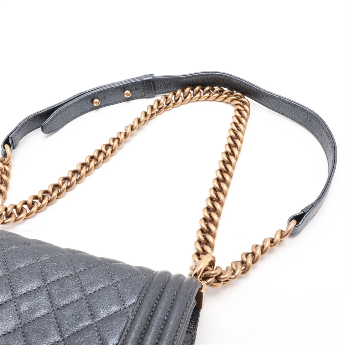 Boy Chanel 20 Small Leather Chain Shoulder Bag, Navy, Gold Hardware, 20473420, Serial Number in the 20s, A67085 — view 5