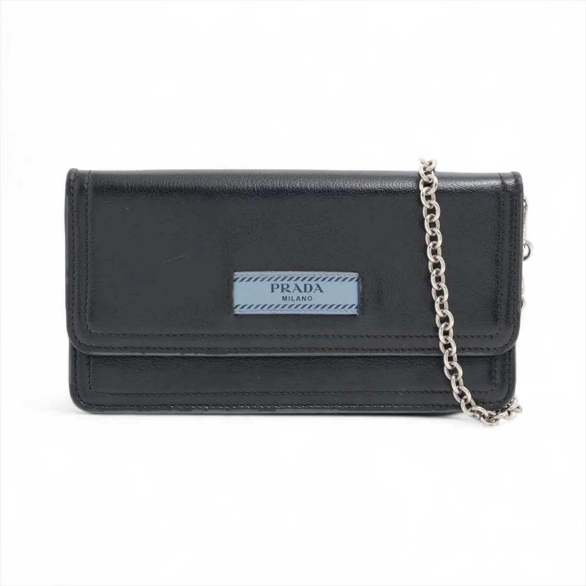 Logo Leather Chain Wallet, Navy, 1ZH051