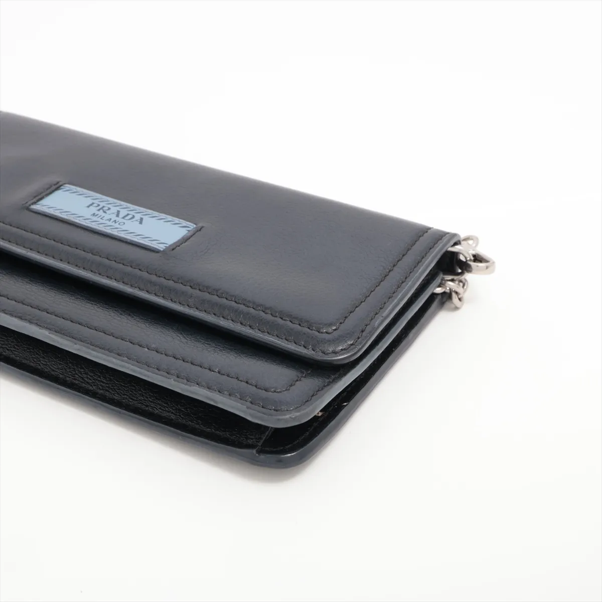 Logo Leather Chain Wallet, Navy, 1ZH051 — view 3