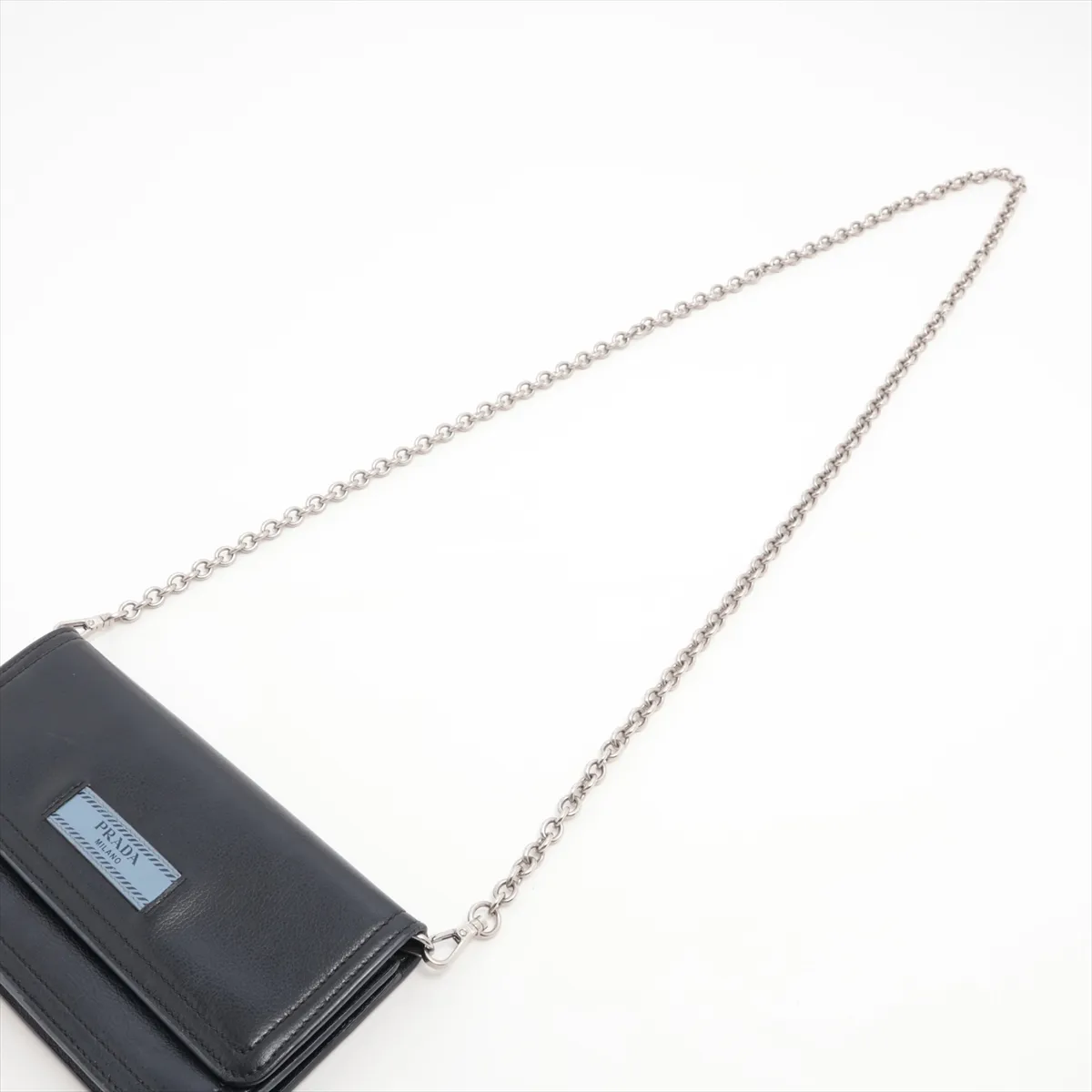 Logo Leather Chain Wallet, Navy, 1ZH051 — view 5