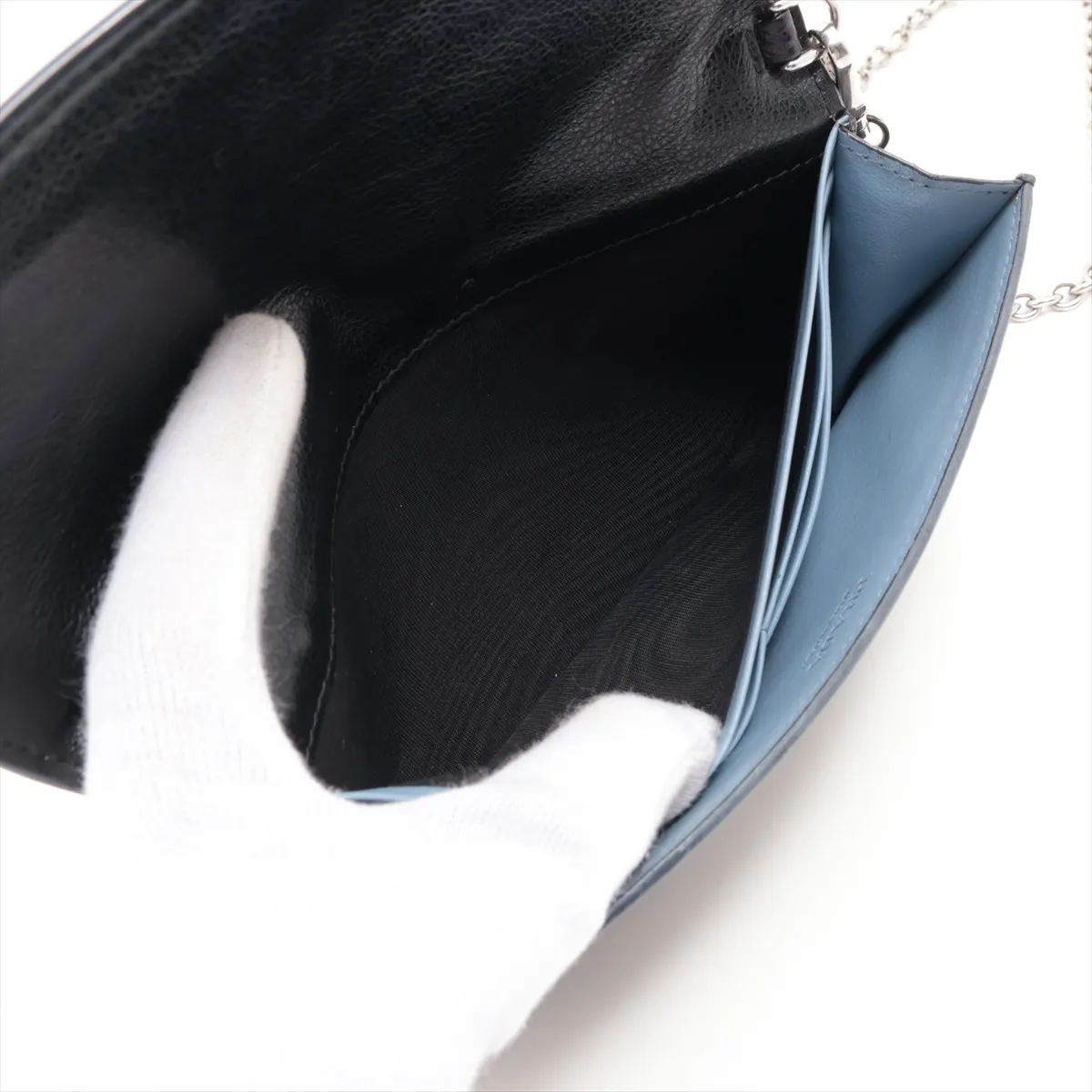Logo Leather Chain Wallet, Navy, 1ZH051 — view 6