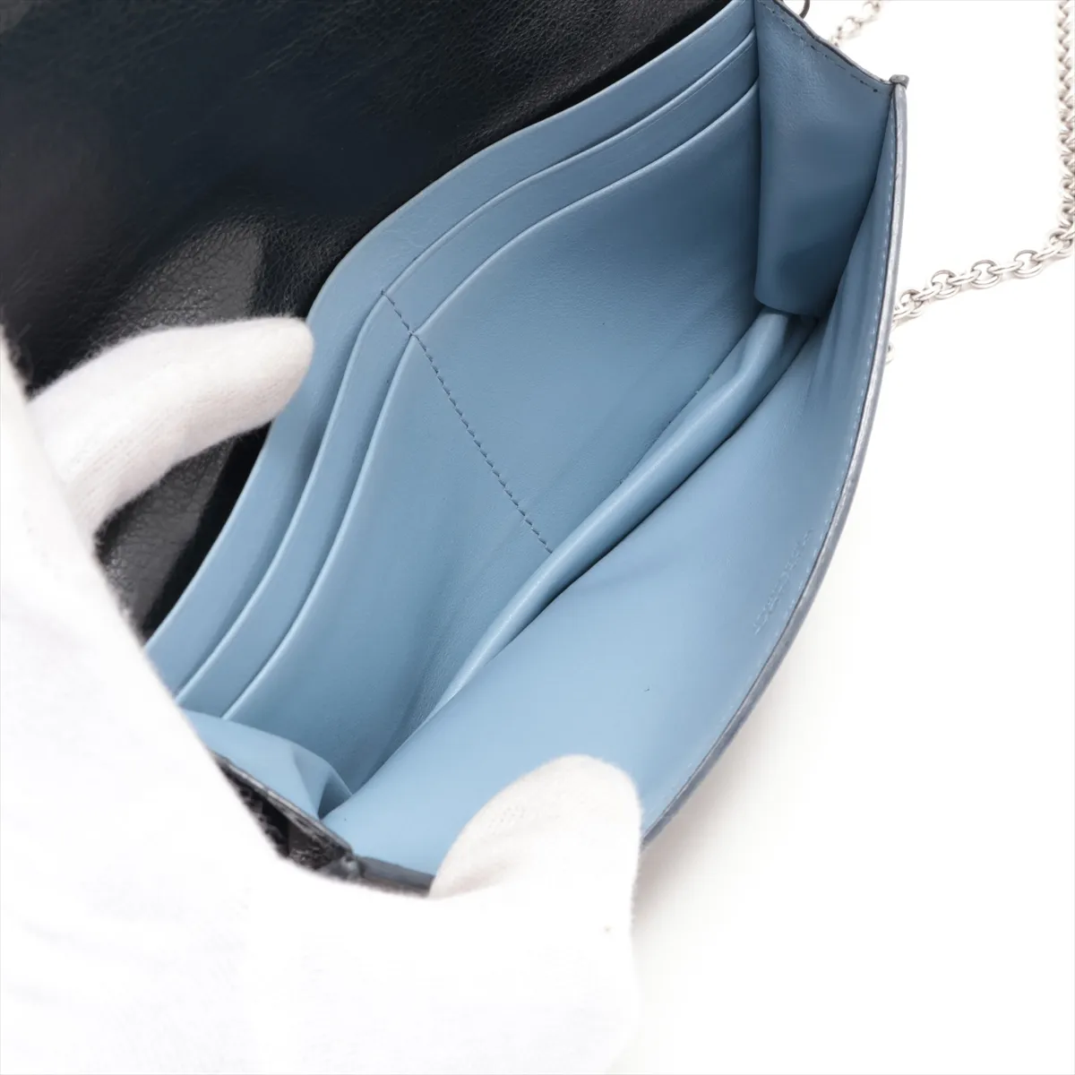 Logo Leather Chain Wallet, Navy, 1ZH051 — view 7