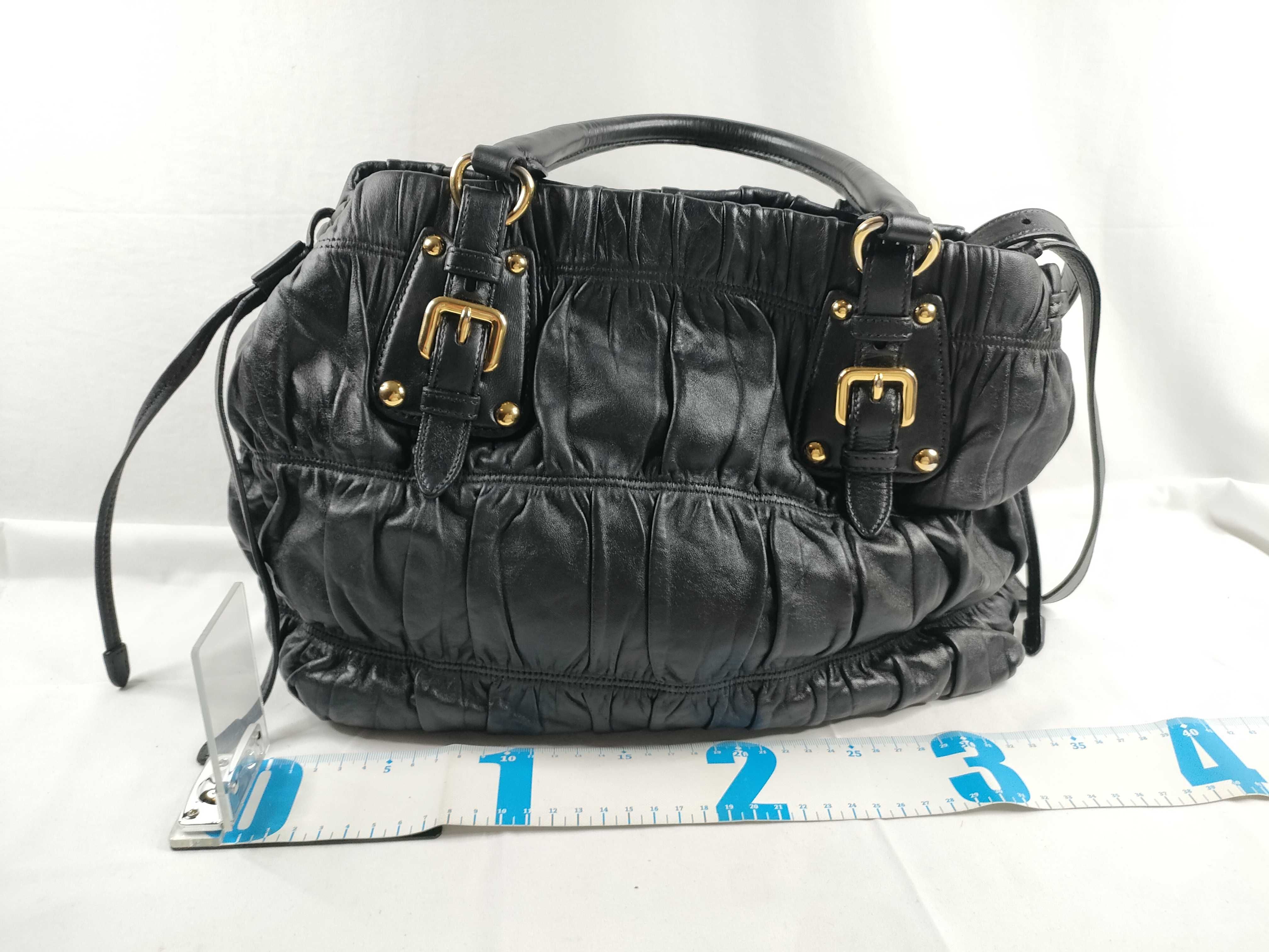 Gaufre Gathered Leather 2-Way Shoulder Bag, Black, Serial Handbag — view 2