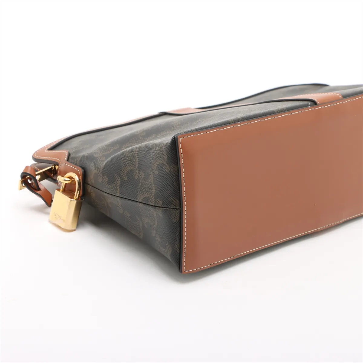 Triomphe Toiletry Pouch PVC x Leather Clutch Bag Brown — view 4