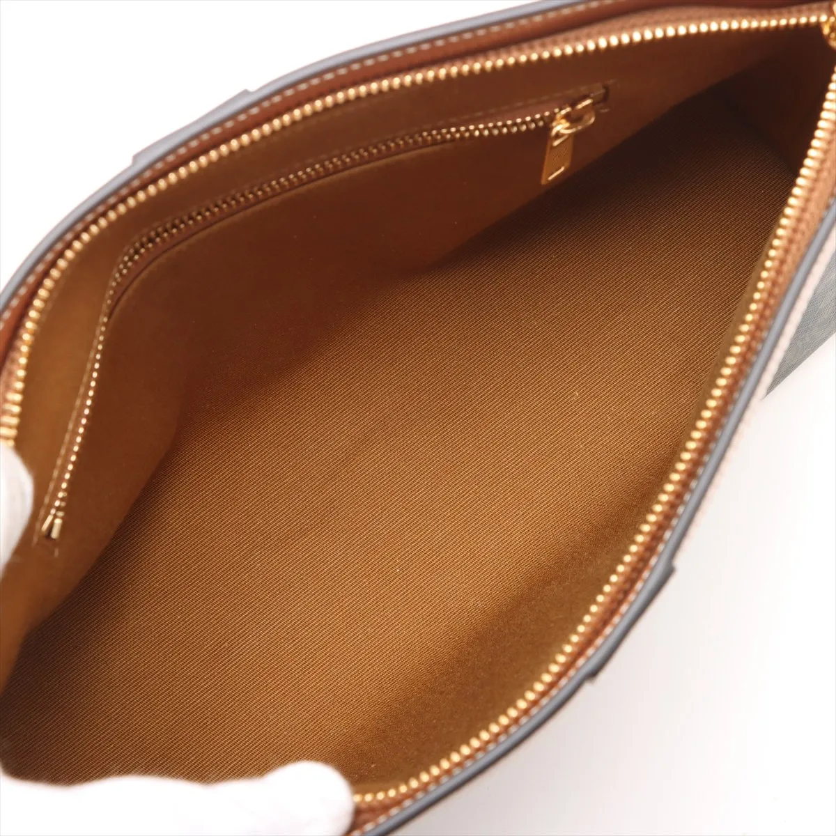 Triomphe Toiletry Pouch PVC x Leather Clutch Bag Brown — view 5