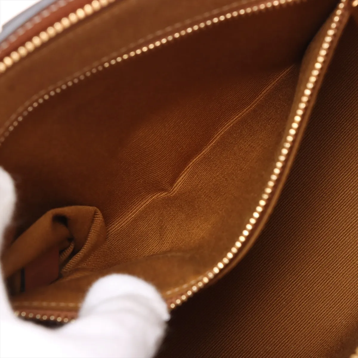 Triomphe Toiletry Pouch PVC x Leather Clutch Bag Brown — view 6