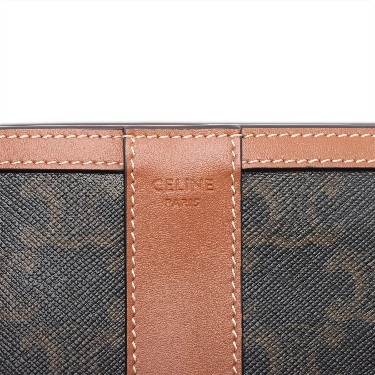 Triomphe Toiletry Pouch PVC x Leather Clutch Bag Brown — view 7