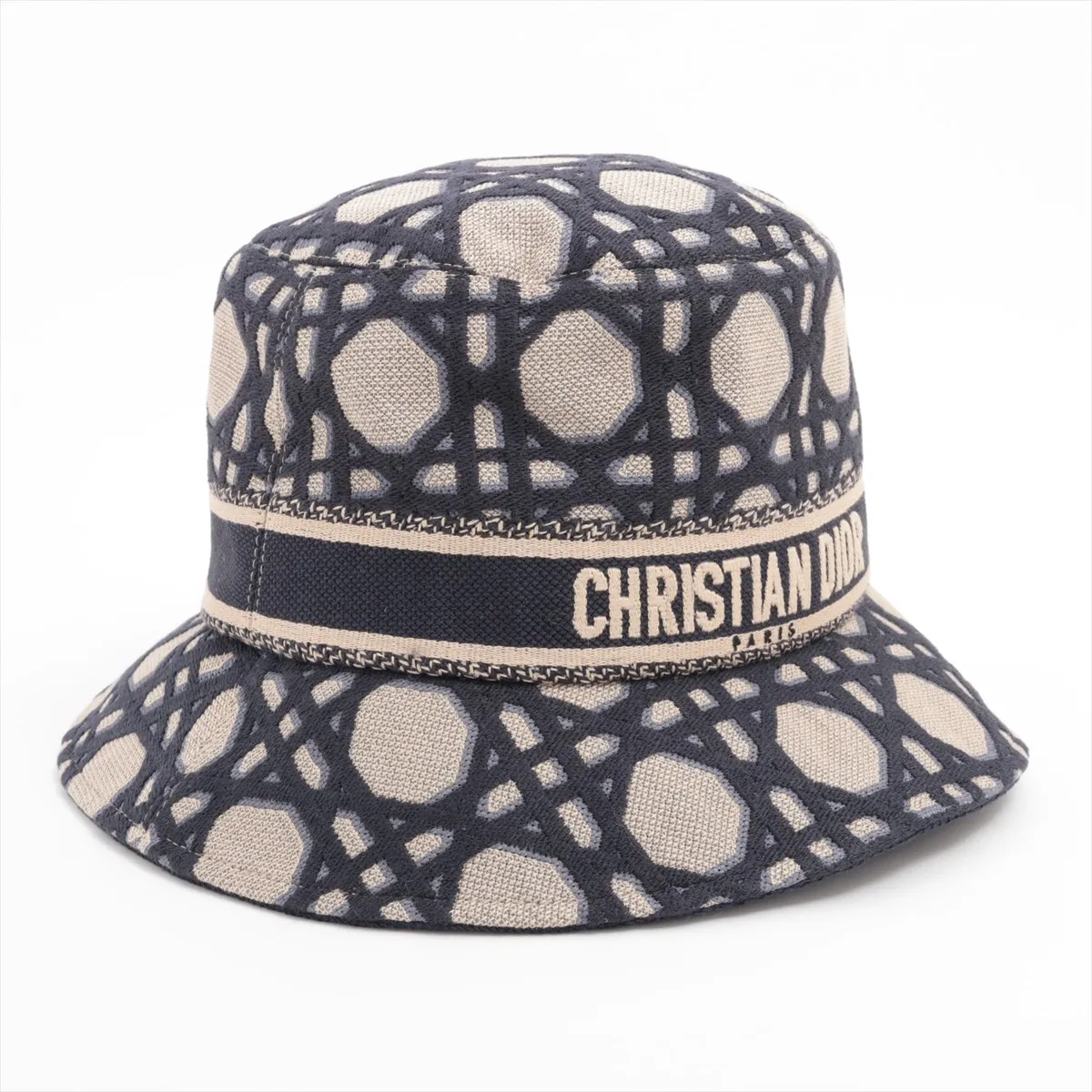 Teddy-D Bob Hat Macro Cannage Bucket Hat, Size 56, Cotton x Polyester, Navy x Beige. — view 2