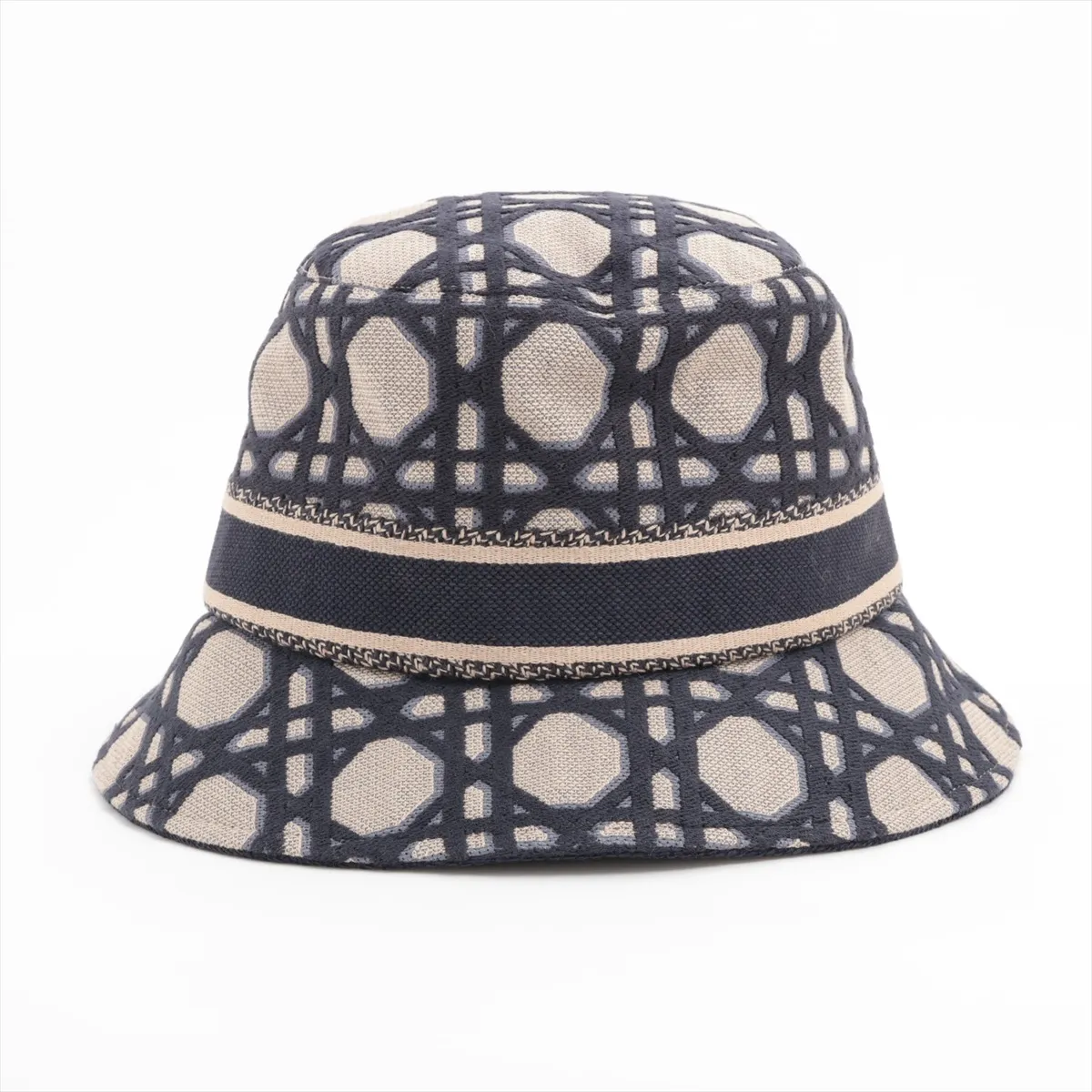 Teddy-D Bob Hat Macro Cannage Bucket Hat, Size 56, Cotton x Polyester, Navy x Beige. — view 3