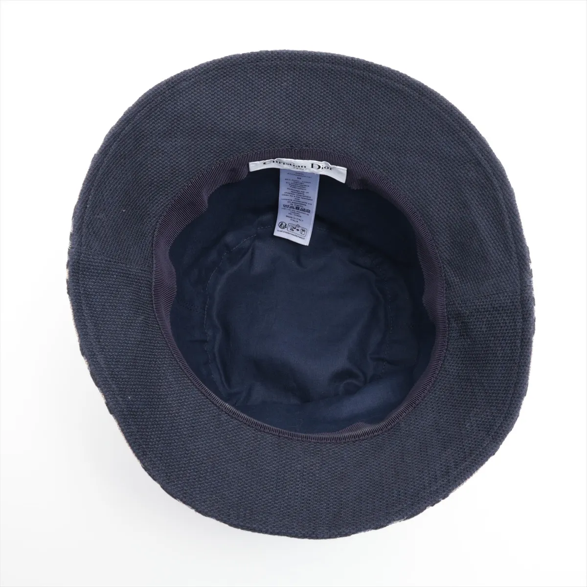 Teddy-D Bob Hat Macro Cannage Bucket Hat, Size 56, Cotton x Polyester, Navy x Beige. — view 4