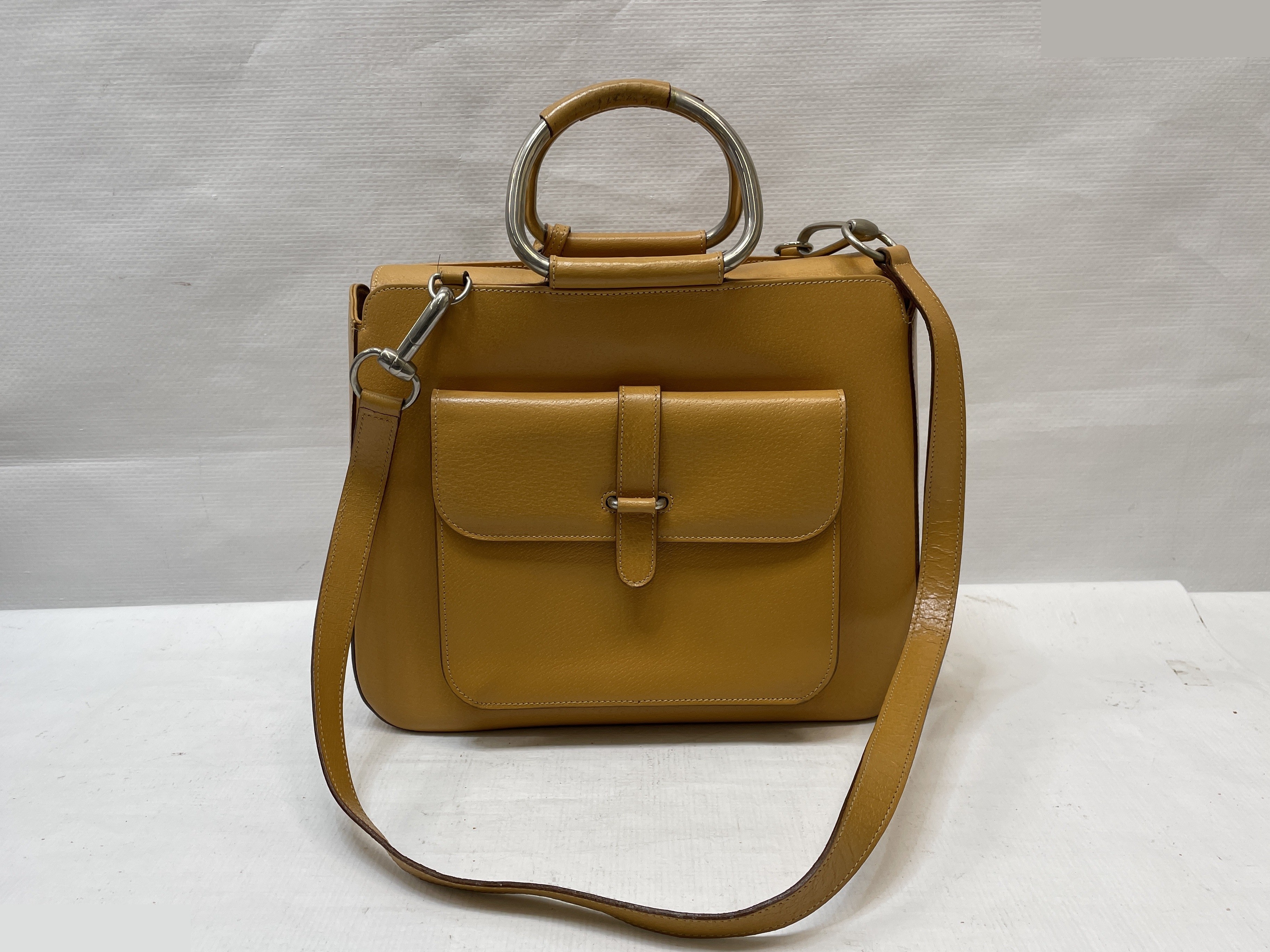 Vintage Gucci genuine leather 2-way handbag, yellow