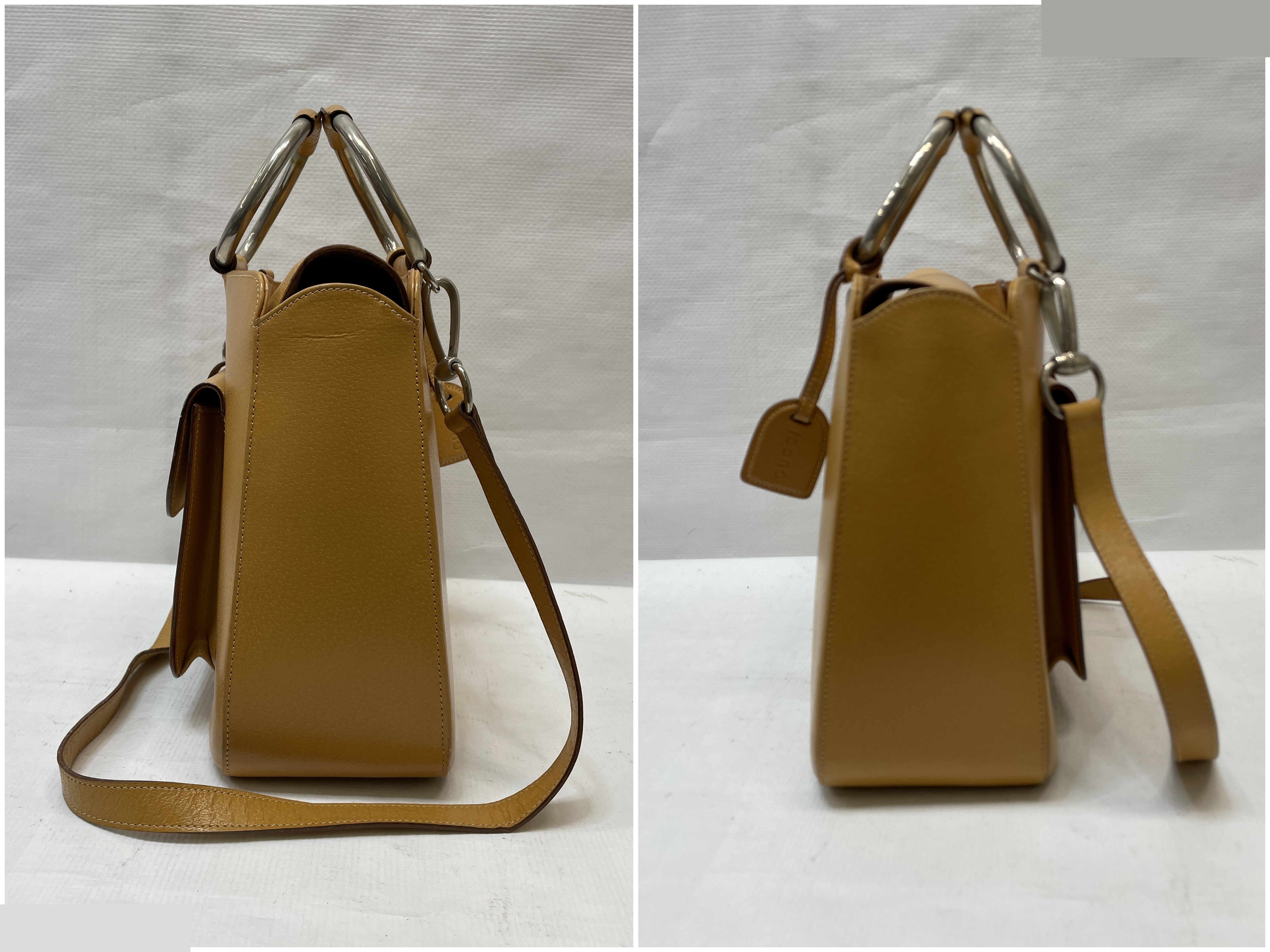 Vintage Gucci genuine leather 2-way handbag, yellow — view 3