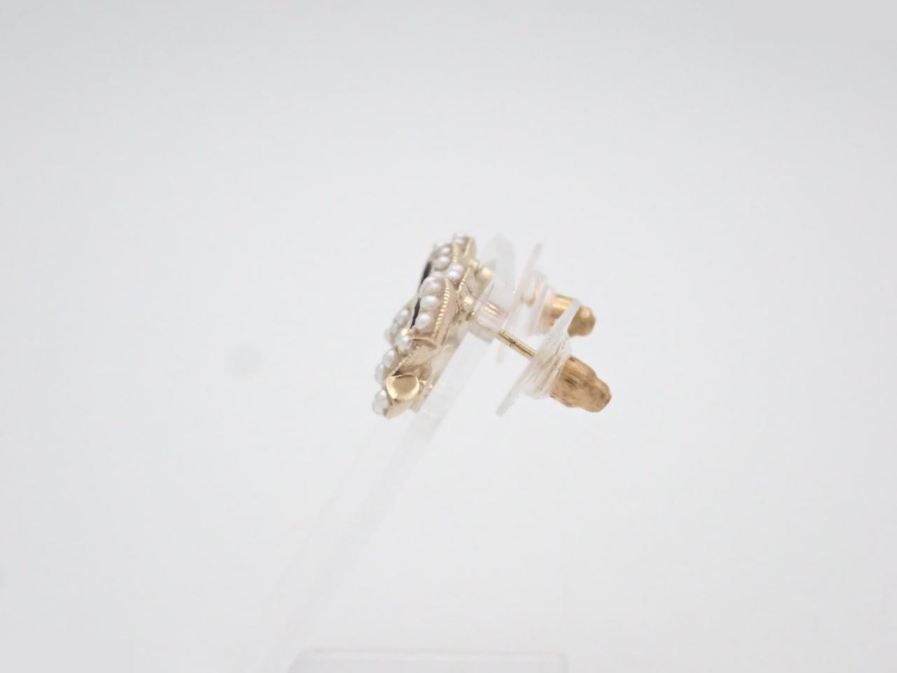 earrings, A19C, Coco Mark, pearl, black and gold, 1.5cm wide. — view 3