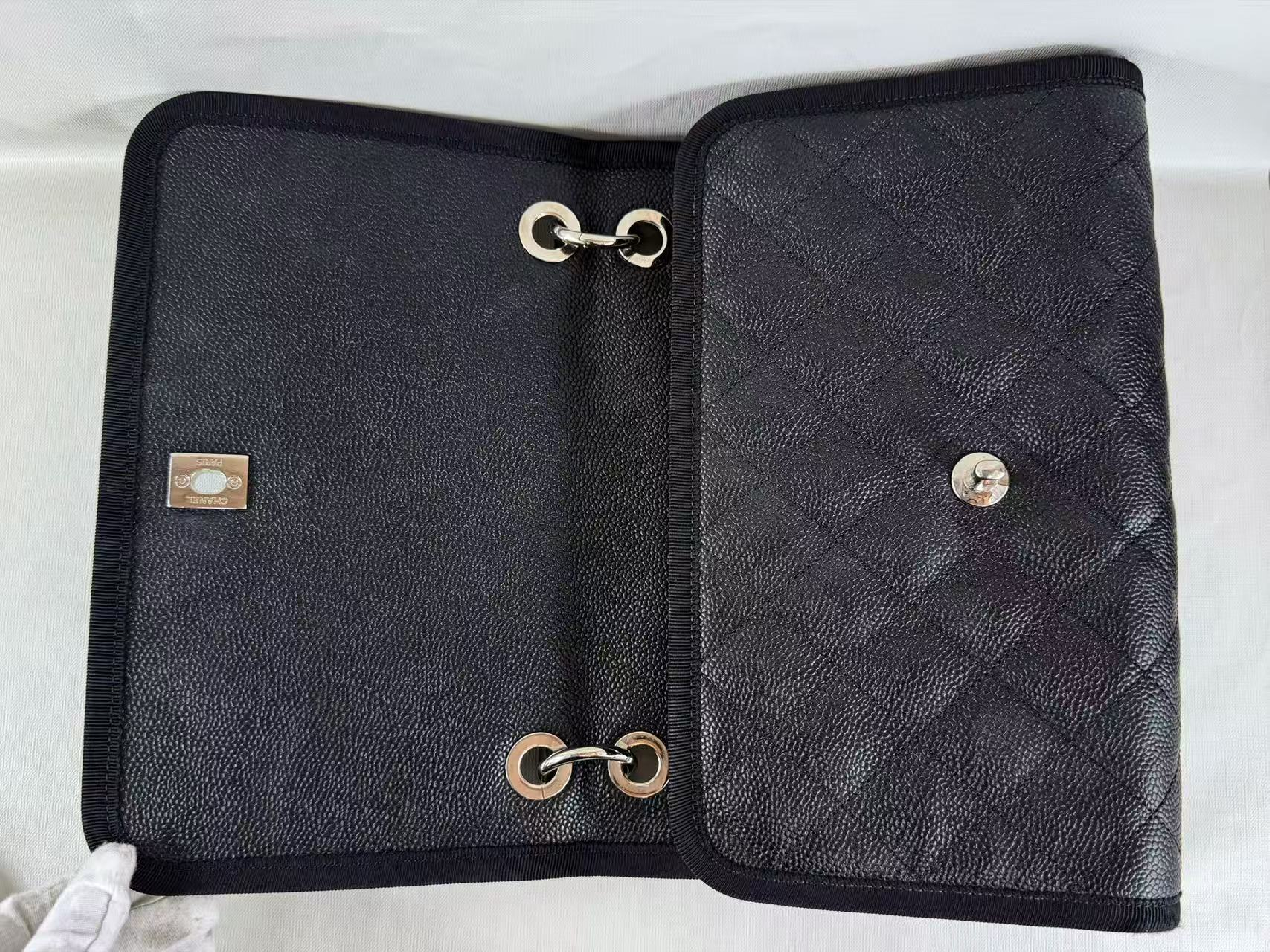Black Caviar Skin Matelassé 2-way Tanlock Shoulder Bag, W27/H17/D7cm (approx.), serial number in the 25s, with strap and seal, silver hardware, item number 25644716. — view 14