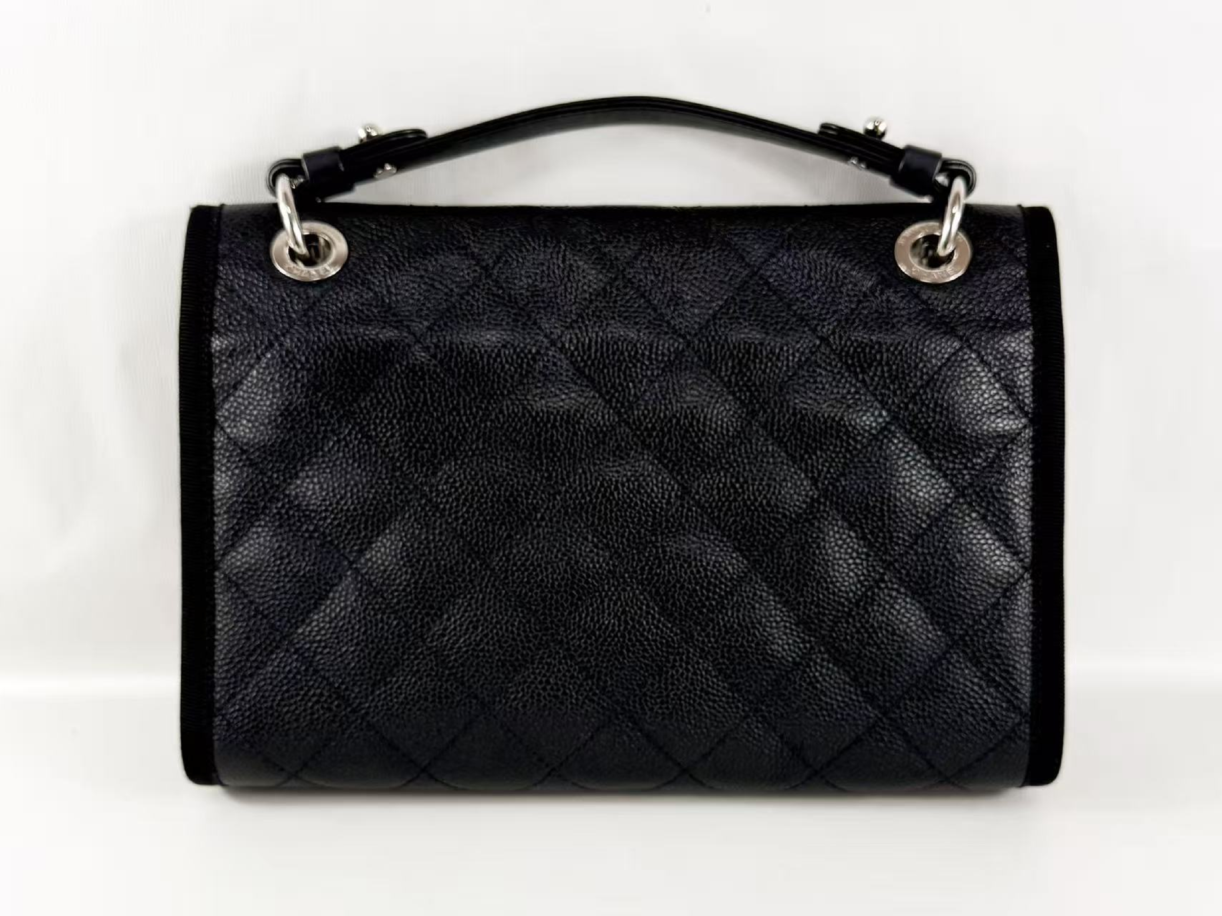 Black Caviar Skin Matelassé 2-way Tanlock Shoulder Bag, W27/H17/D7cm (approx.), serial number in the 25s, with strap and seal, silver hardware, item number 25644716. — view 3