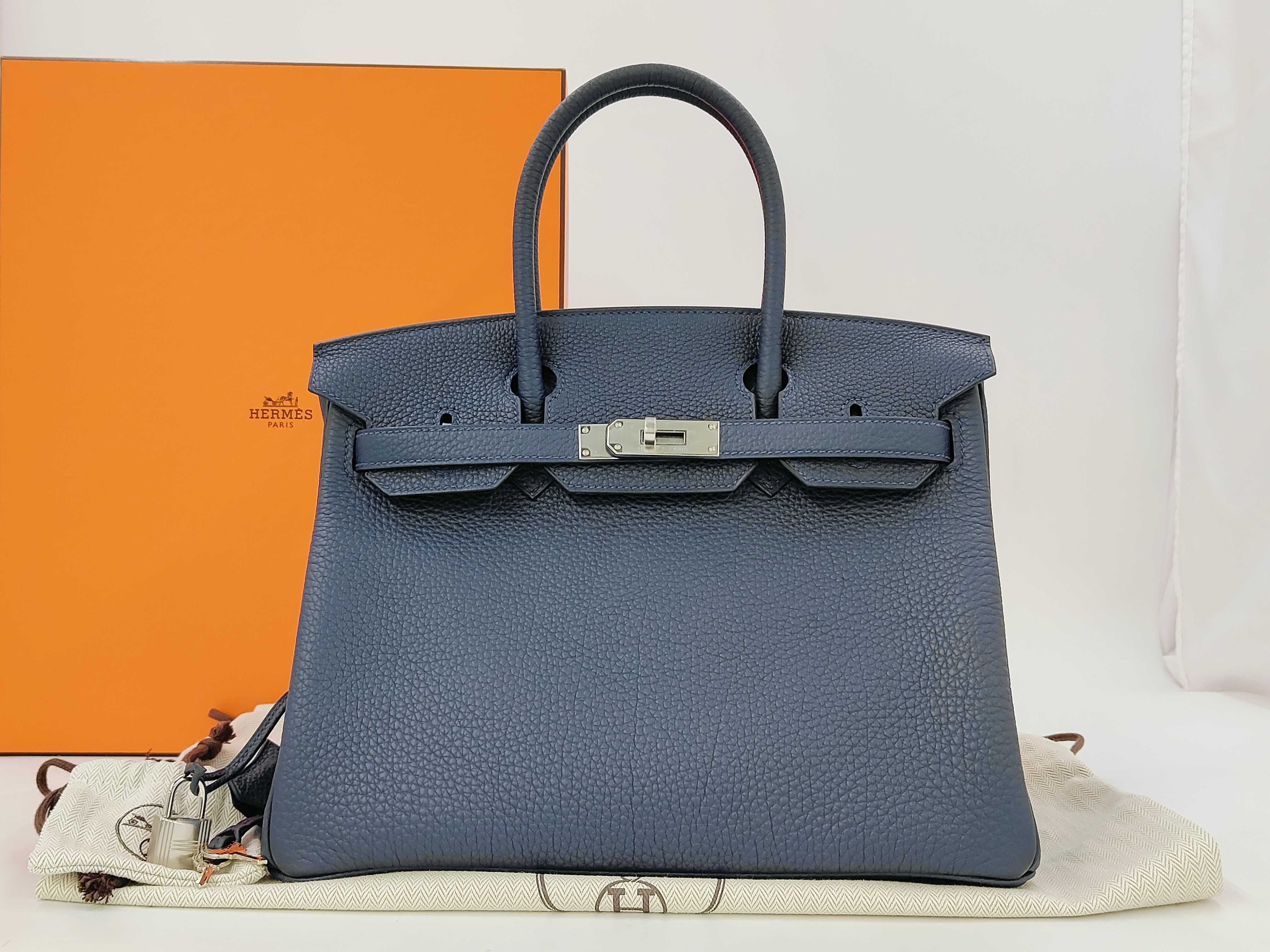 Birkin 30 Blue Nuit Togo Silver Hardware G Stamp Handbag