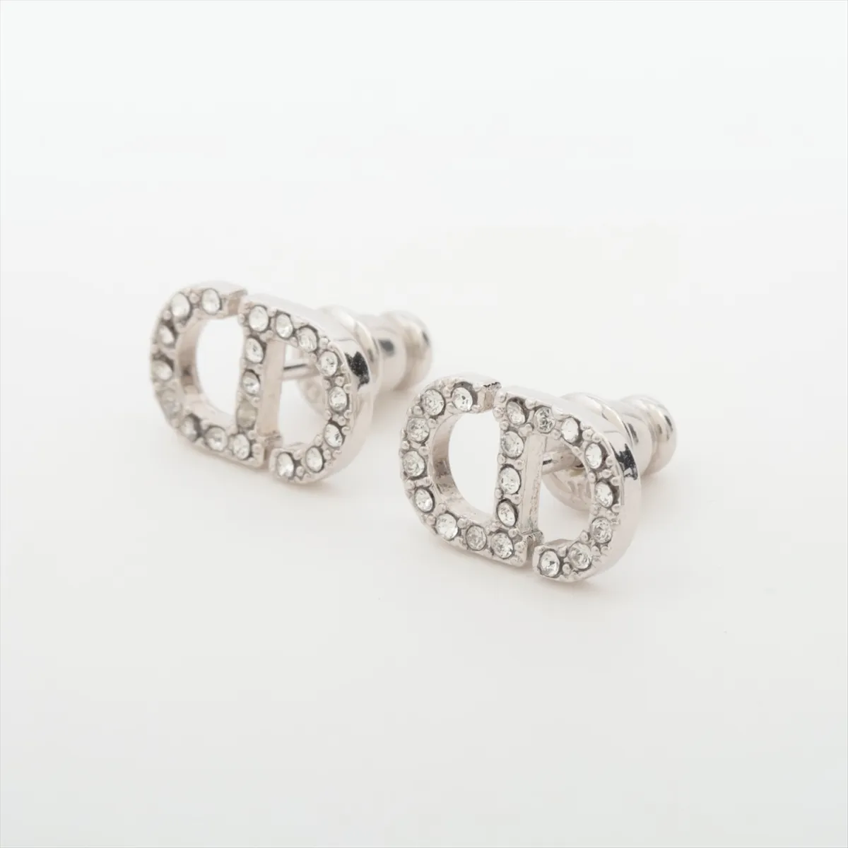 Petit CD Earrings (for both ears) Metal x Rhinestone Silver — view 3