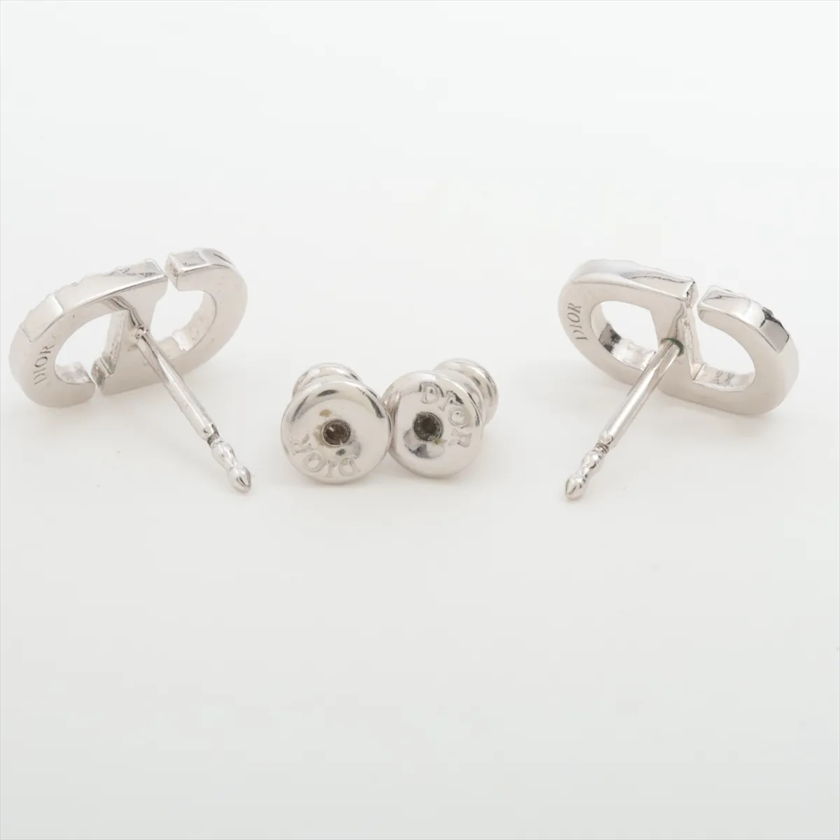 Petit CD Earrings (for both ears) Metal x Rhinestone Silver — view 4