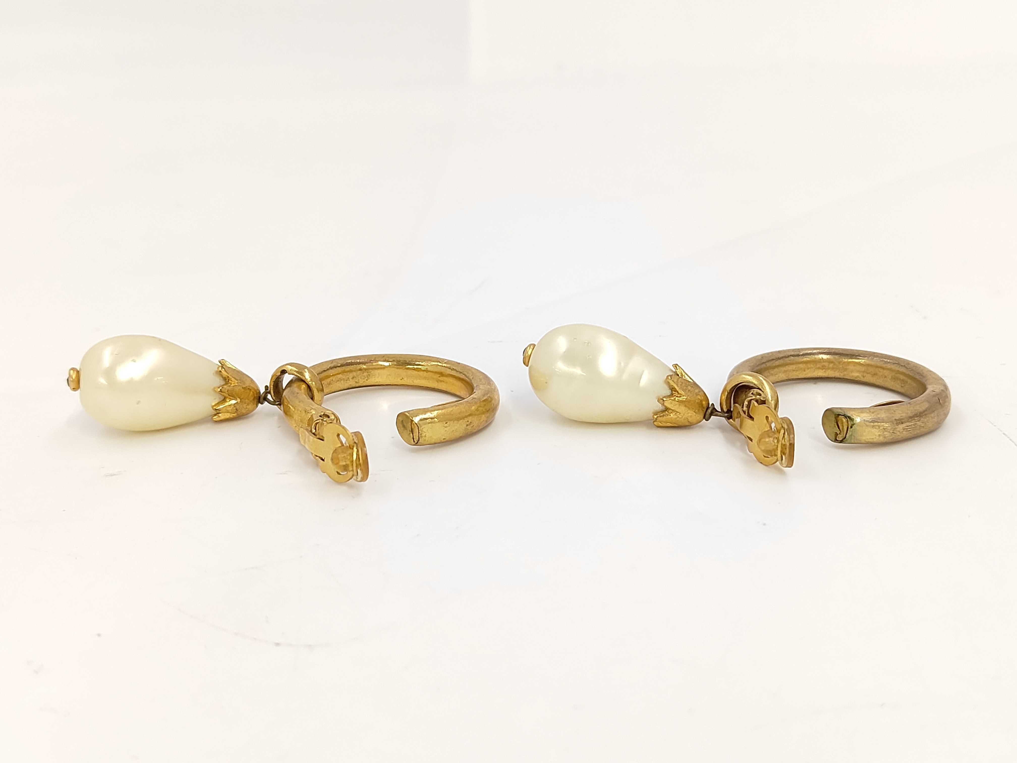 29 Engraved Large Teardrop Pearl Vintage Earrings GP Earrings — view 2