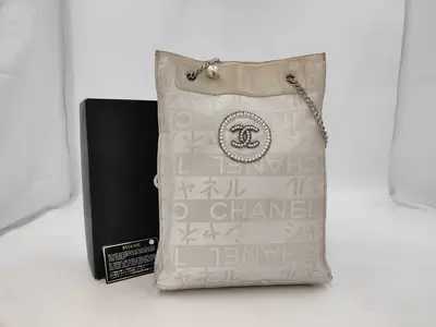 Ginza Limited Edition Ephemeral Shoulder Bag, Canvas x Leather, White x Silver Hardware, Tote Bag