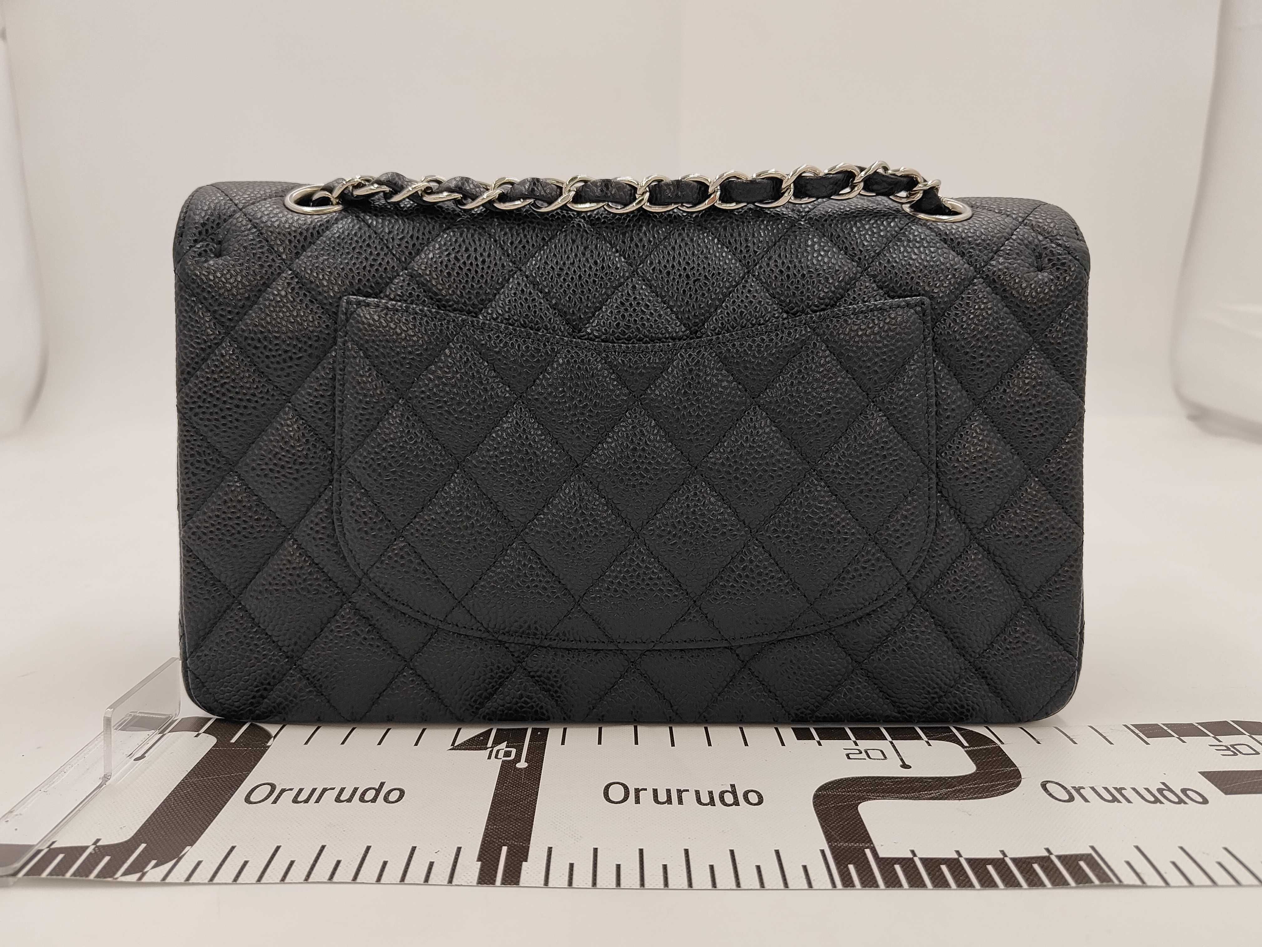 Caviar Skin Black Double Flap Shoulder Bag, Size 25, Serial Number 13 — view 2