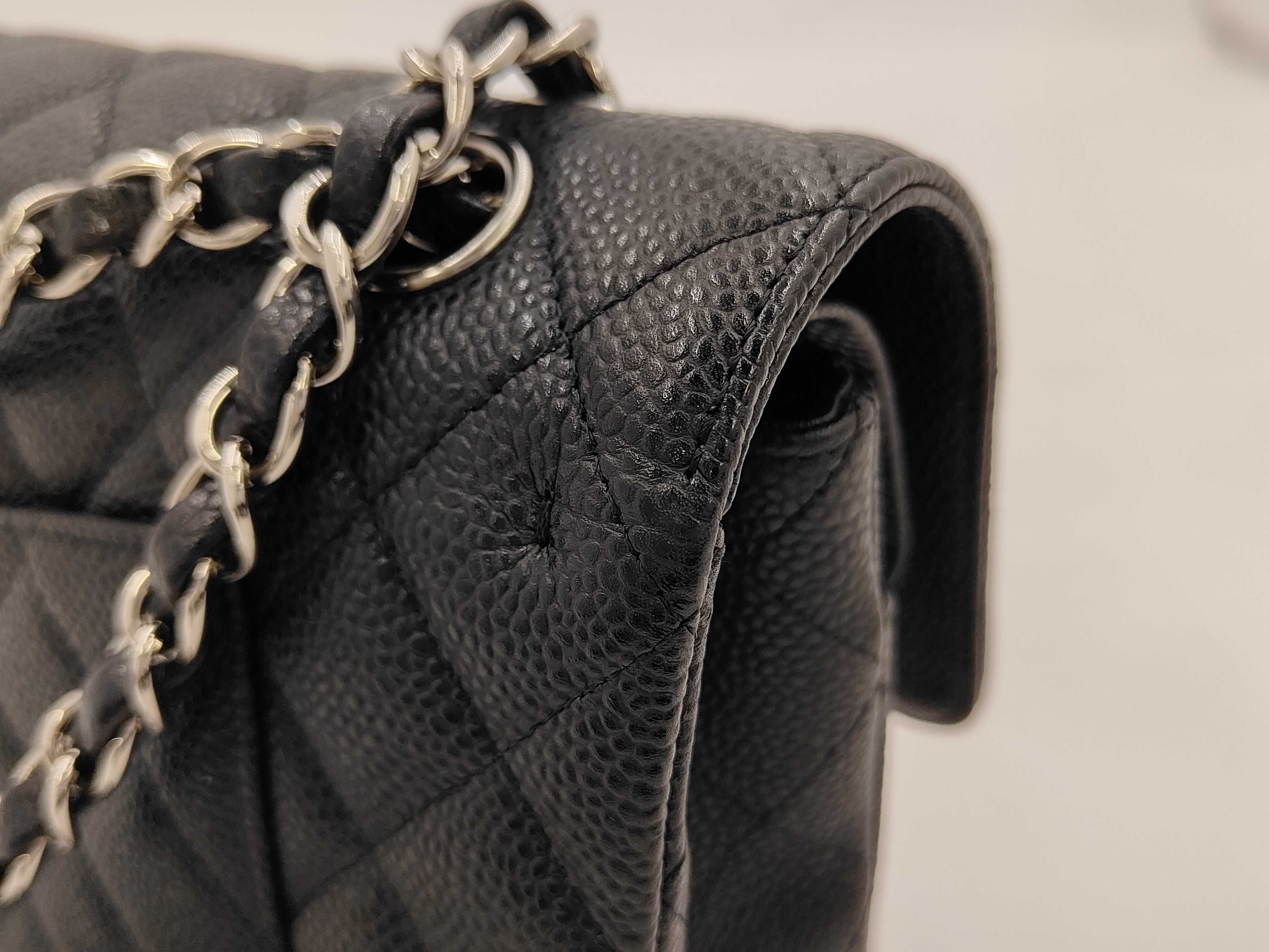 Caviar Skin Black Double Flap Shoulder Bag, Size 25, Serial Number 13 — view 12