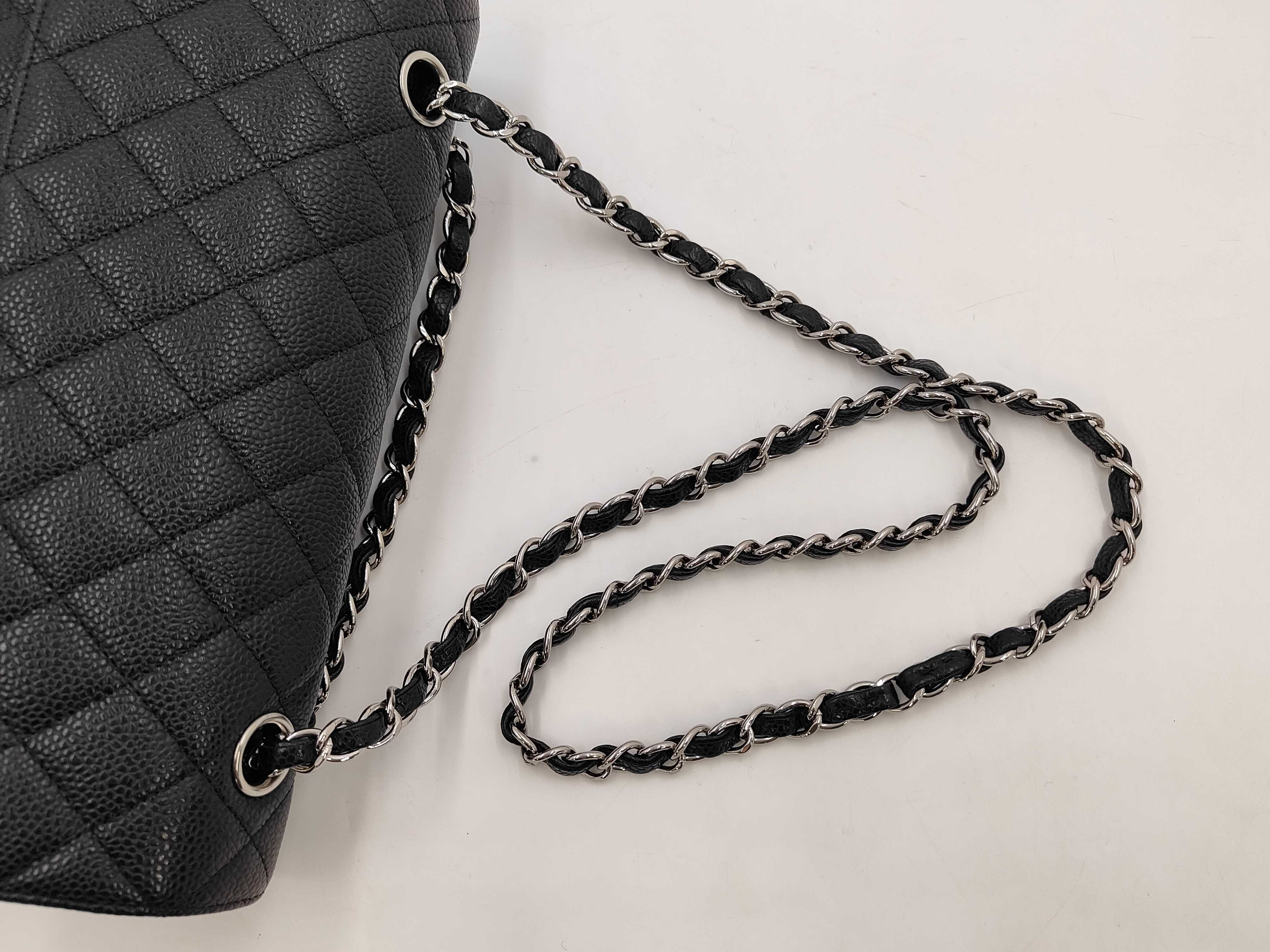 Caviar Skin Black Double Flap Shoulder Bag, Size 25, Serial Number 13 — view 3