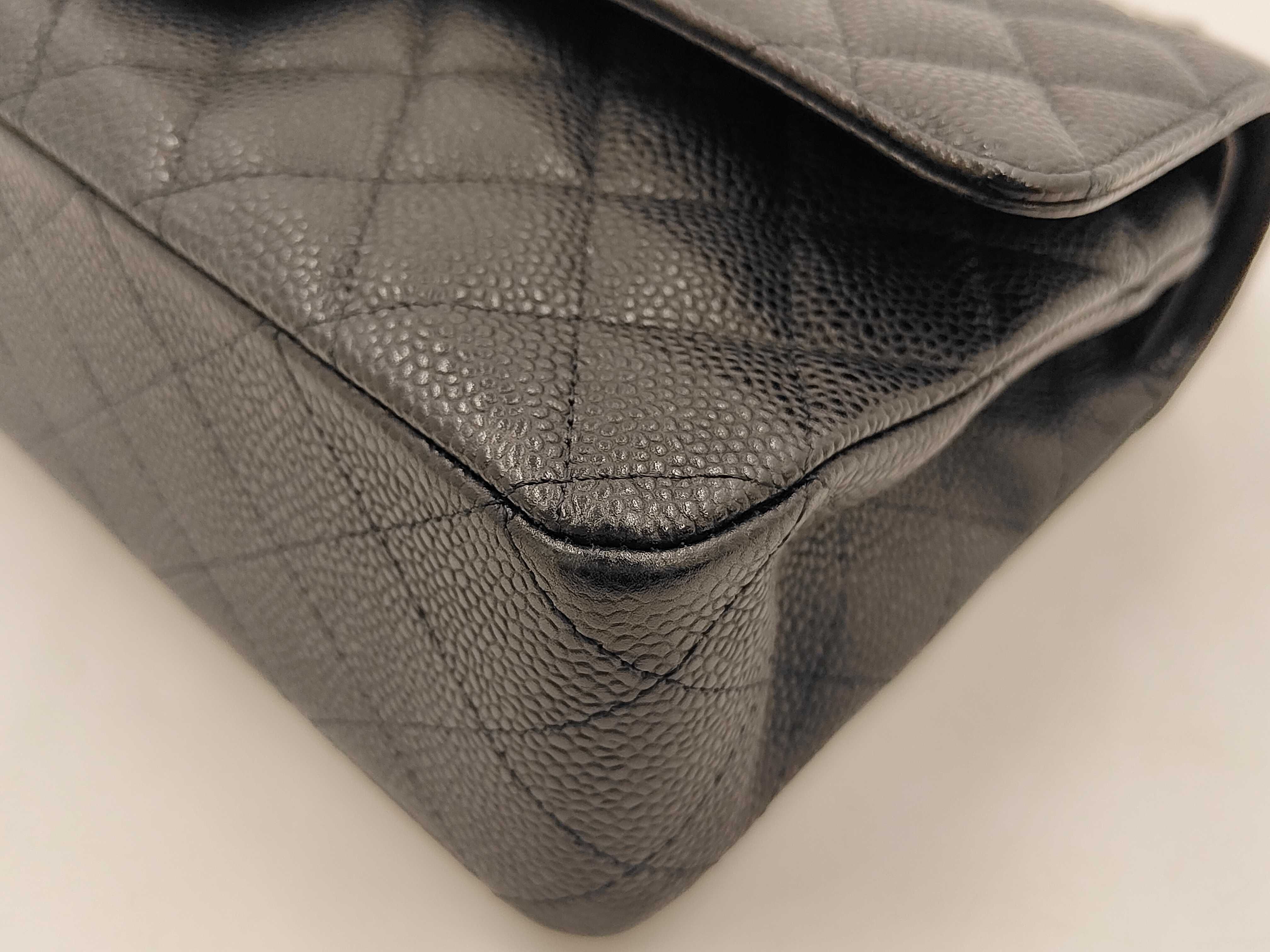 Caviar Skin Black Double Flap Shoulder Bag, Size 25, Serial Number 13 — view 7