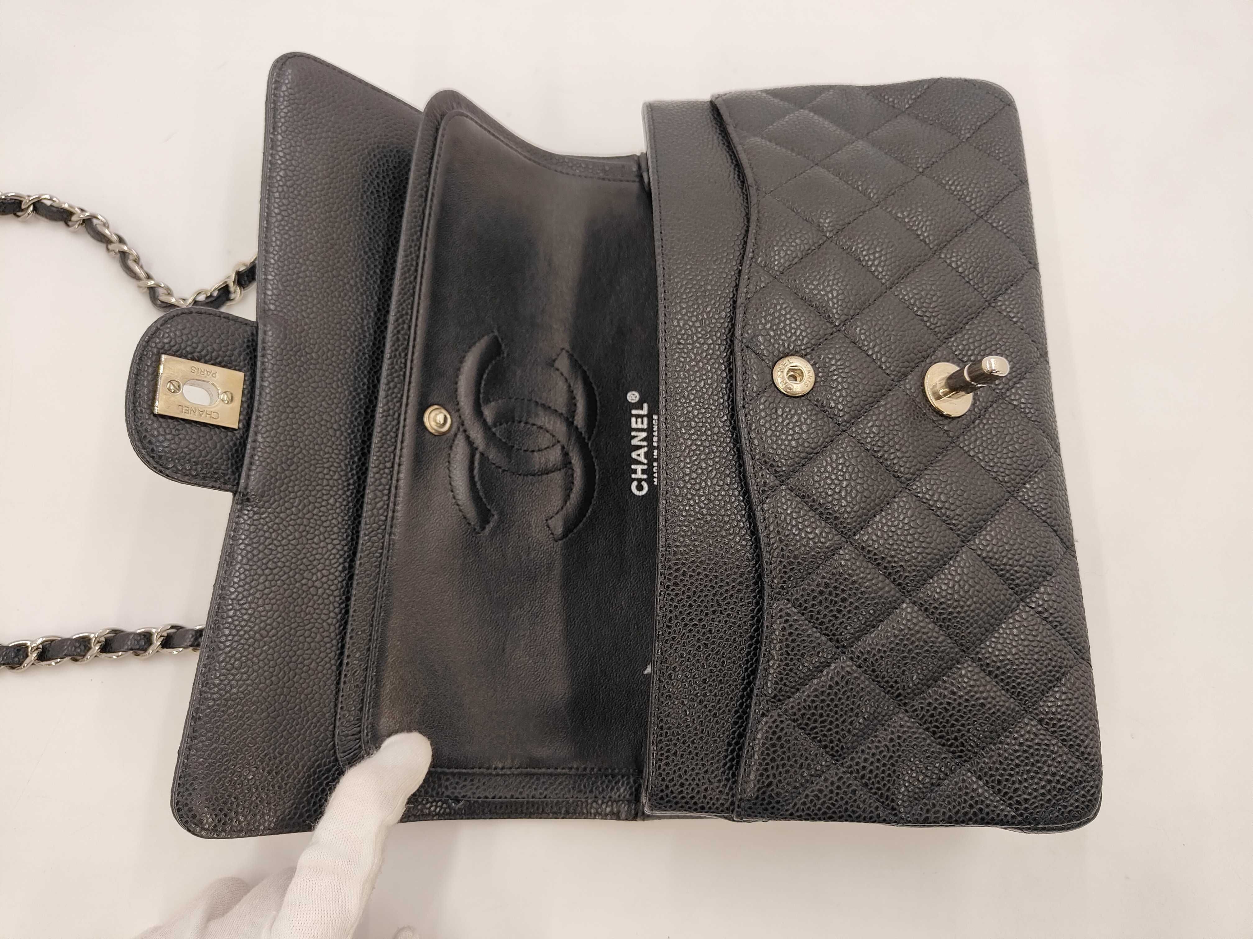 Caviar Skin Black Double Flap Shoulder Bag, Size 25, Serial Number 13 — view 8